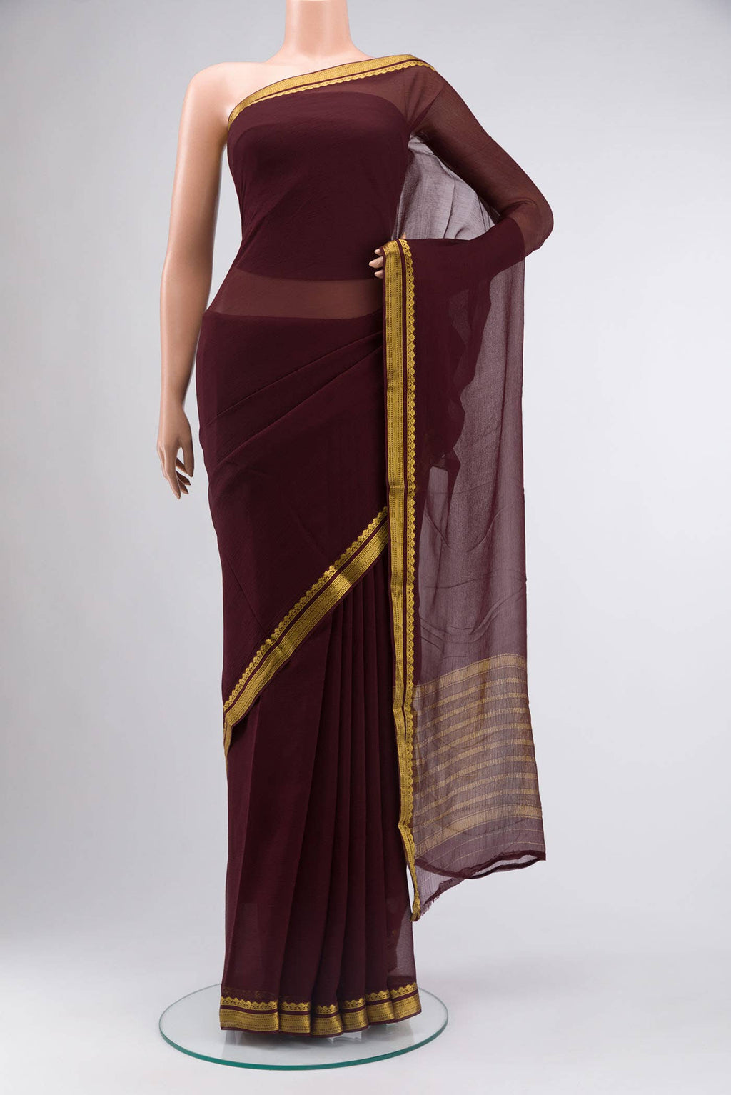Brown Mysore Chiffon Saree