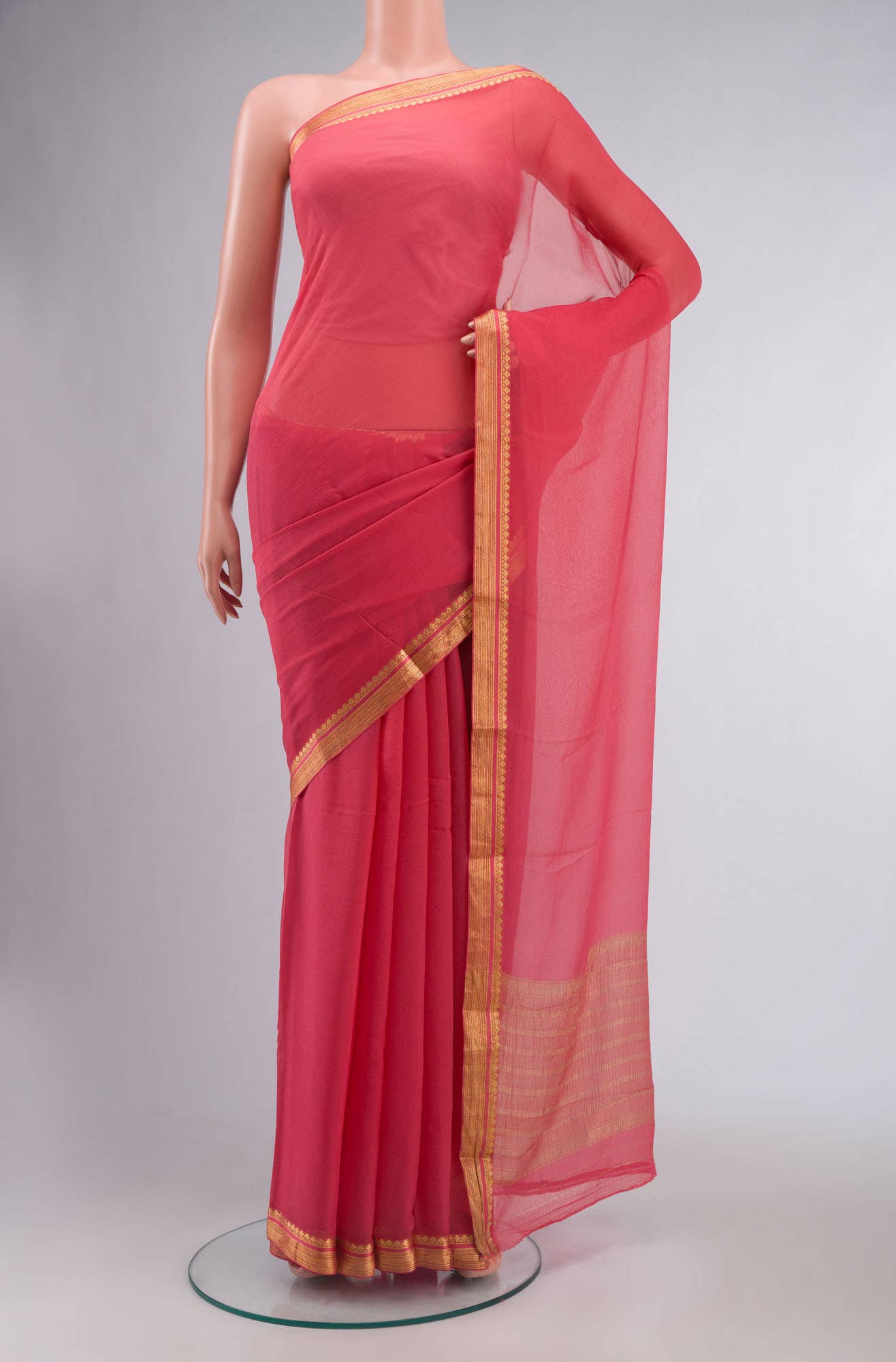 Pink Mysore Chiffon Saree