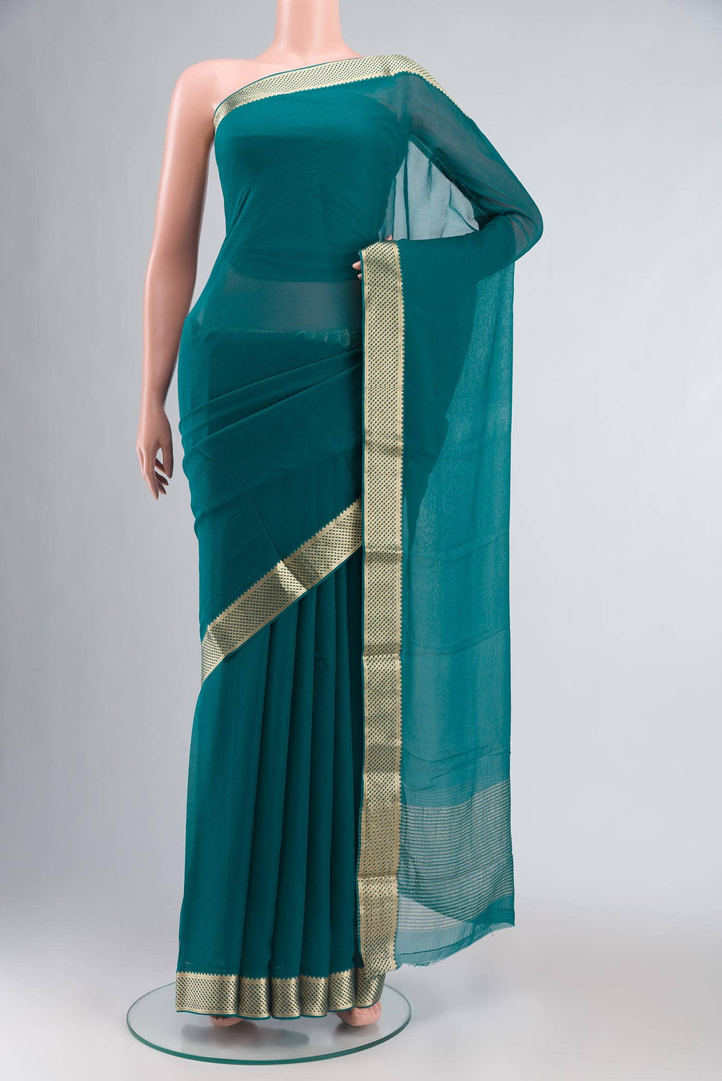 Teal Mysore Chiffon Saree