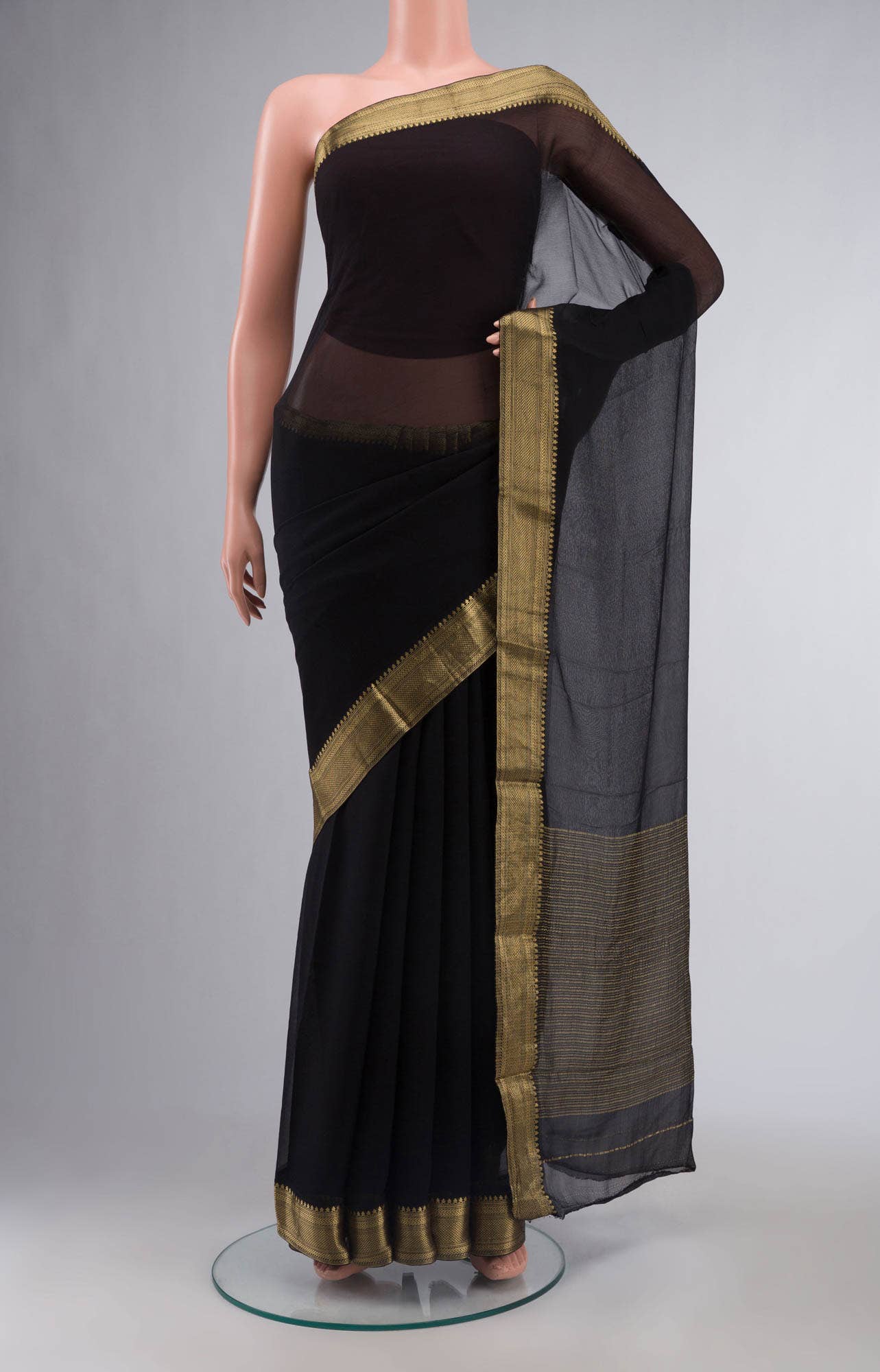Black Mysore Chiffon Saree