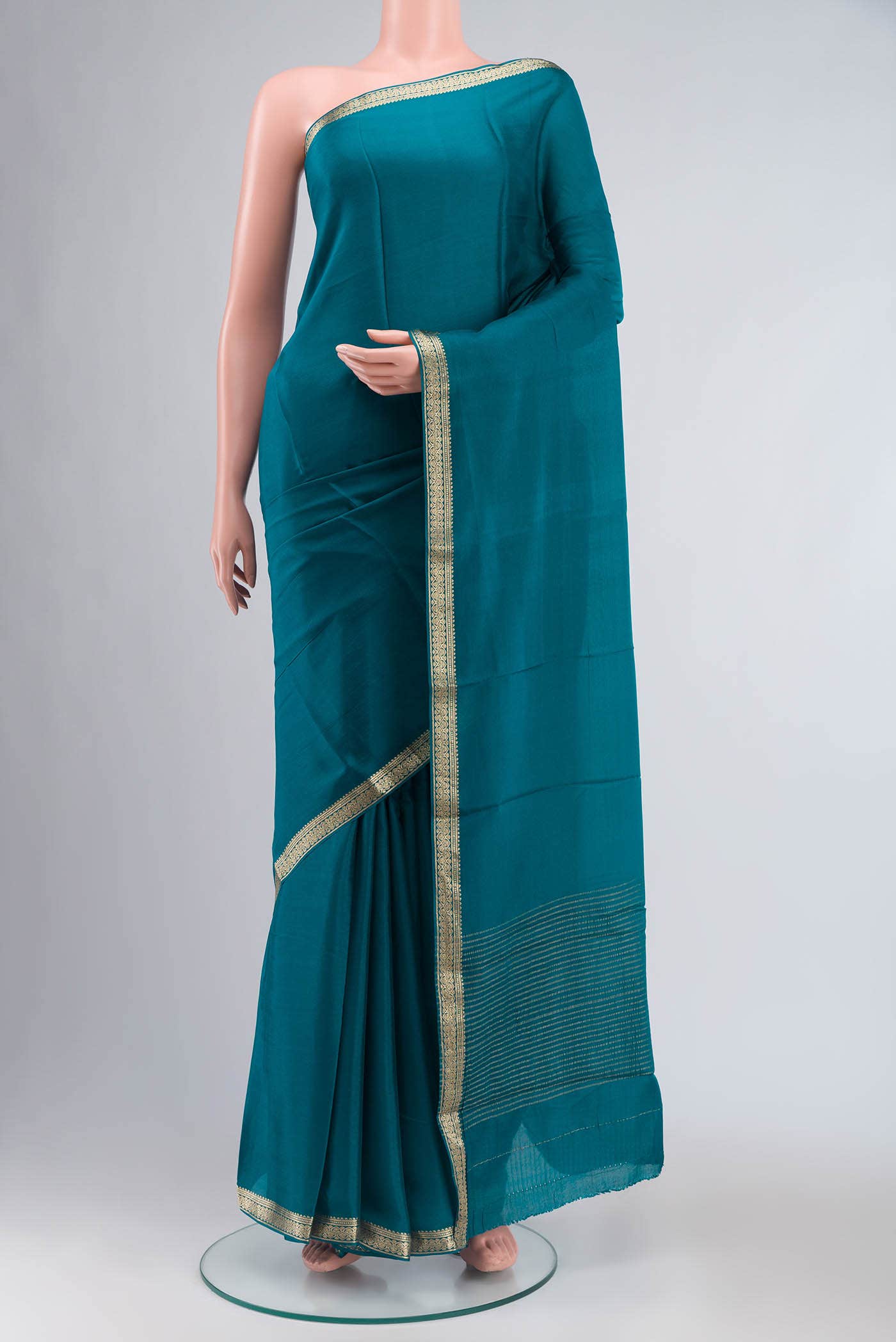 Blue Mysore Crepe Saree