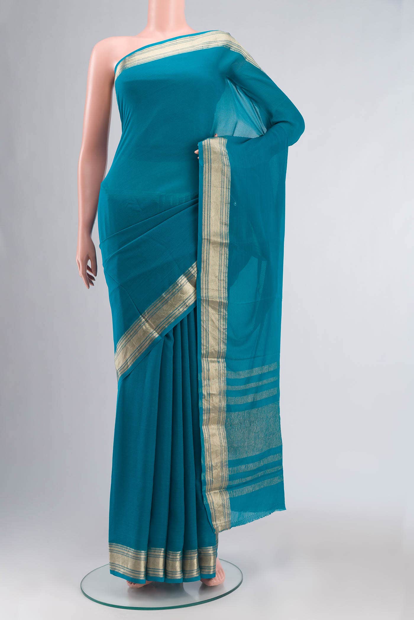 Blue Mysore Chiffon Saree
