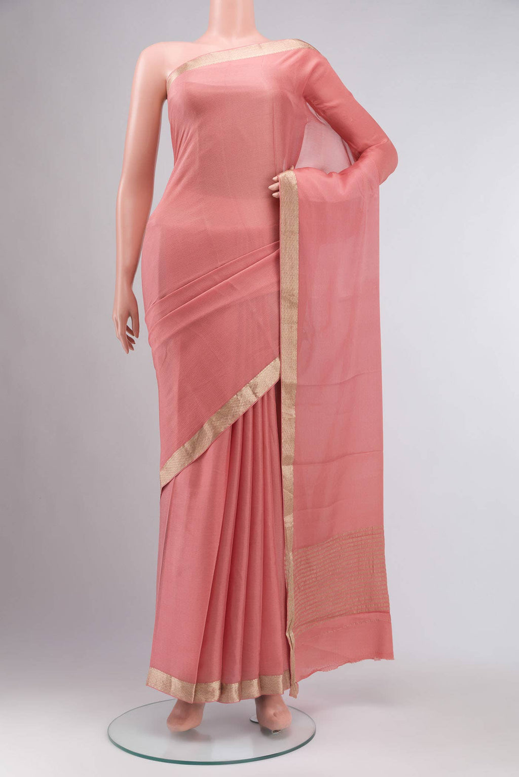 Peach Mysore Crepe Saree