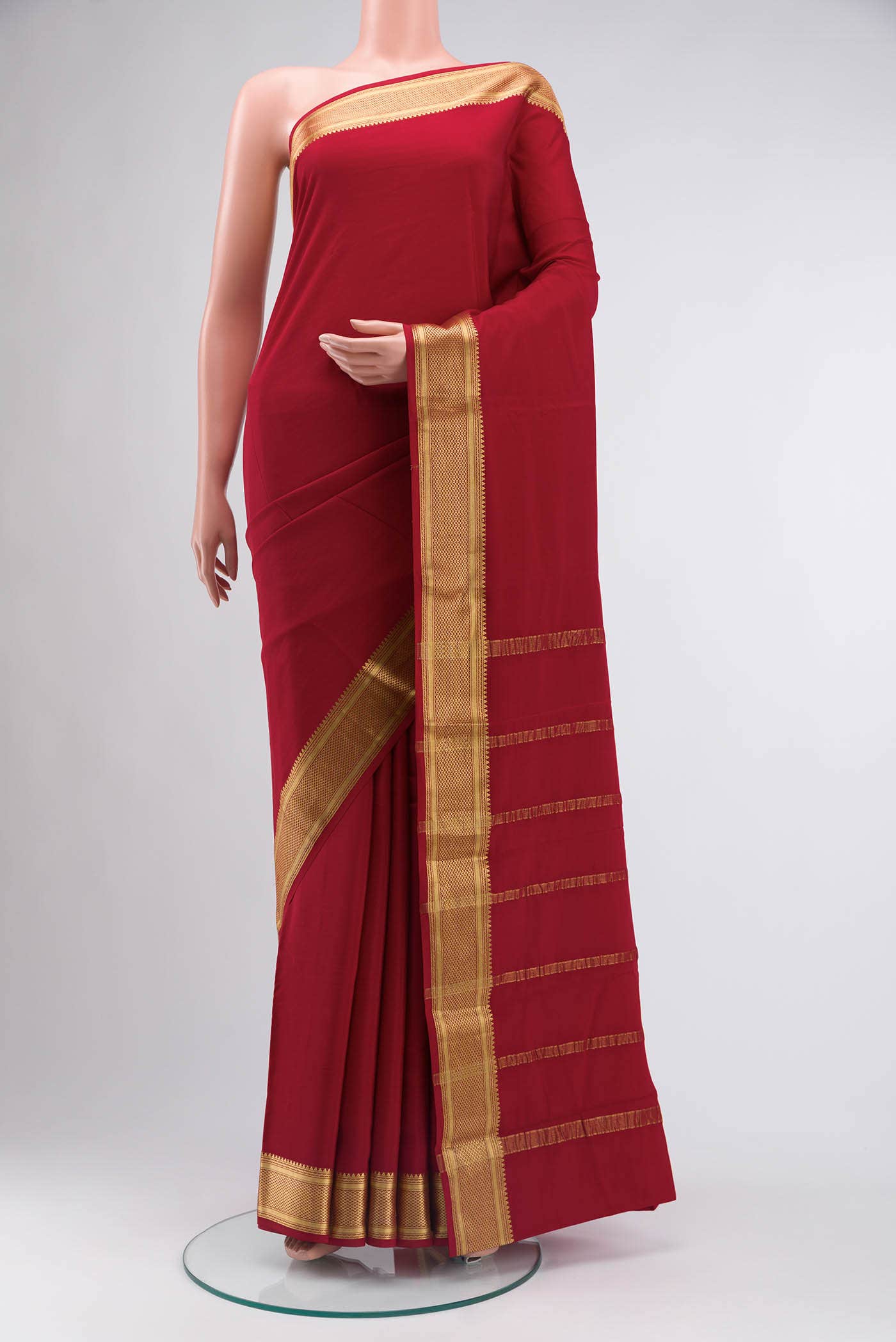 Red Mysore Crepe Saree