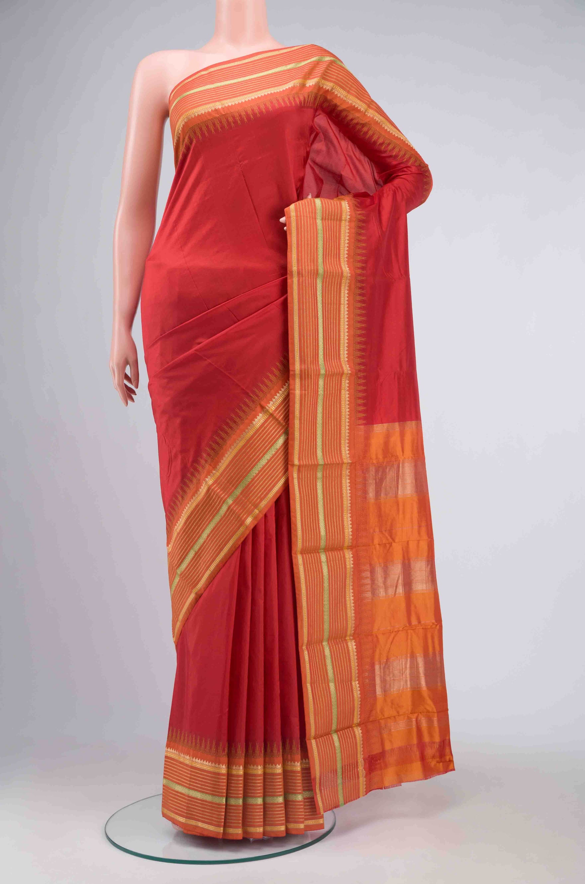 Red Dual Tone Bangalore Silk - kadyal Saree