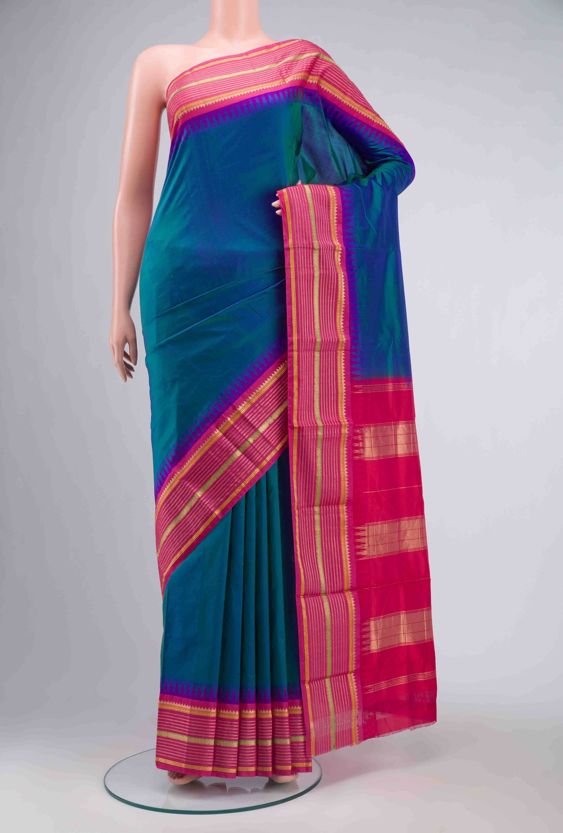 Blue with Green Dual Tone Bangalore Silk - kadyal Saree