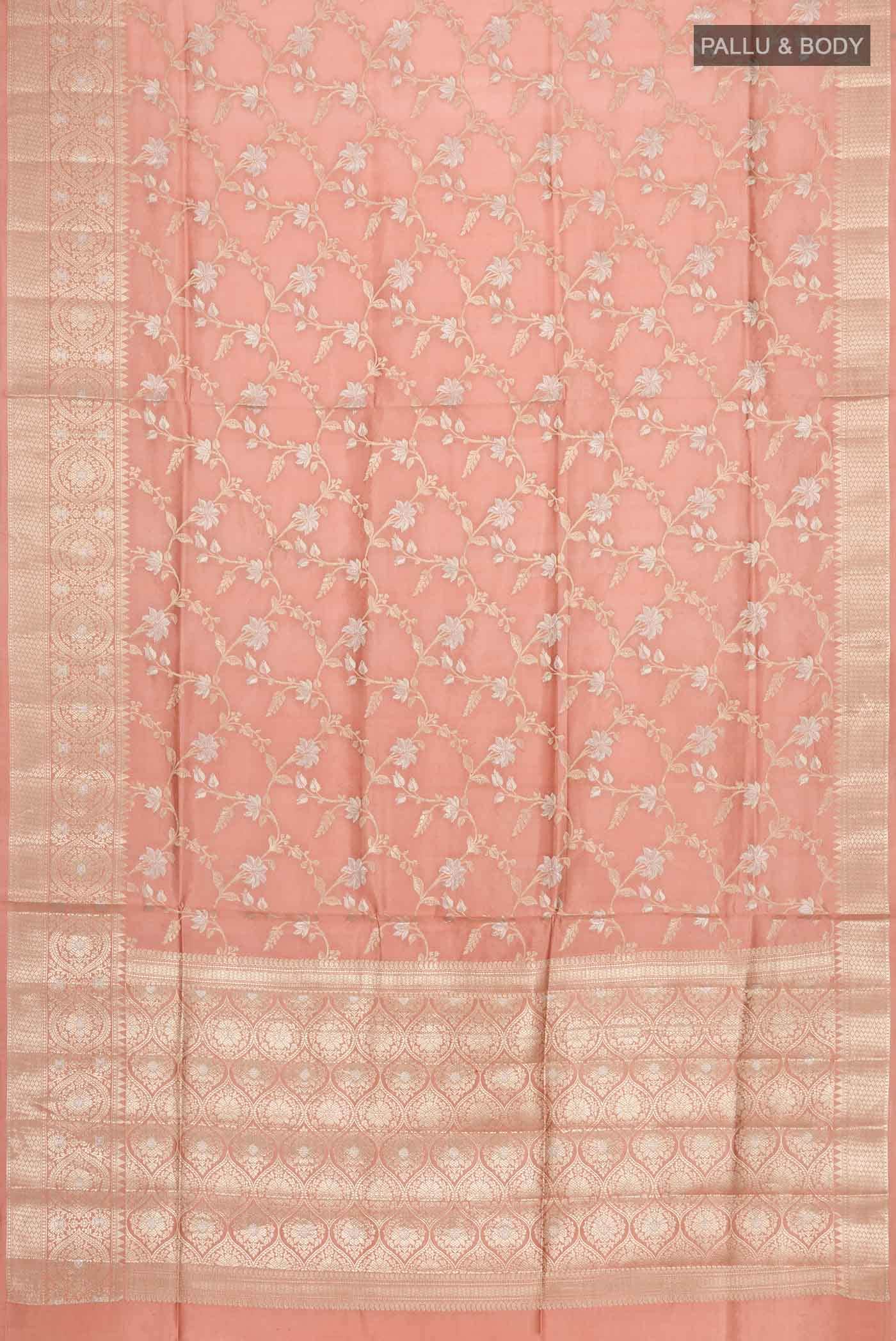 Peach Banarasi Raw Silk Saree