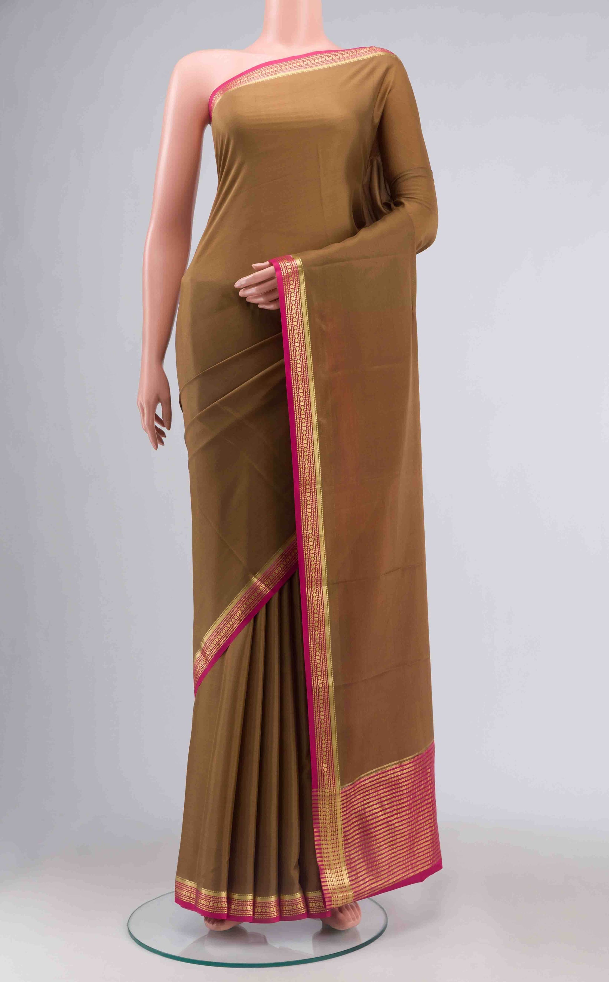 Brown Mysore Crepe Saree