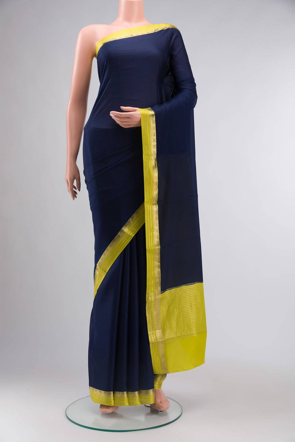 Navy Blue Mysore Crepe Saree