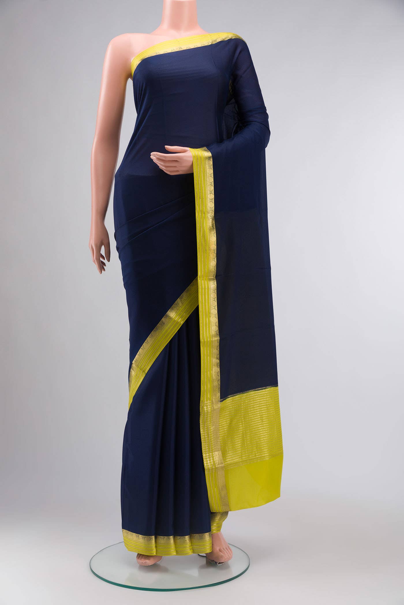 Navy Blue Mysore Crepe Saree