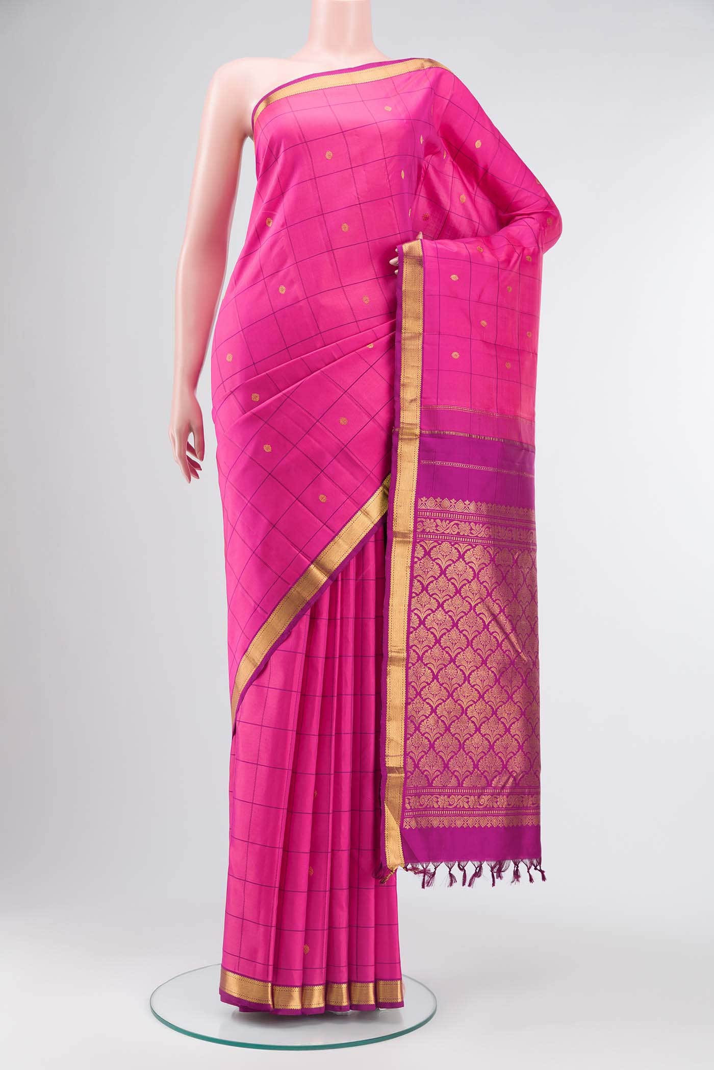 Pure Silk Pure Zari Pink Kanchipuram Saree
