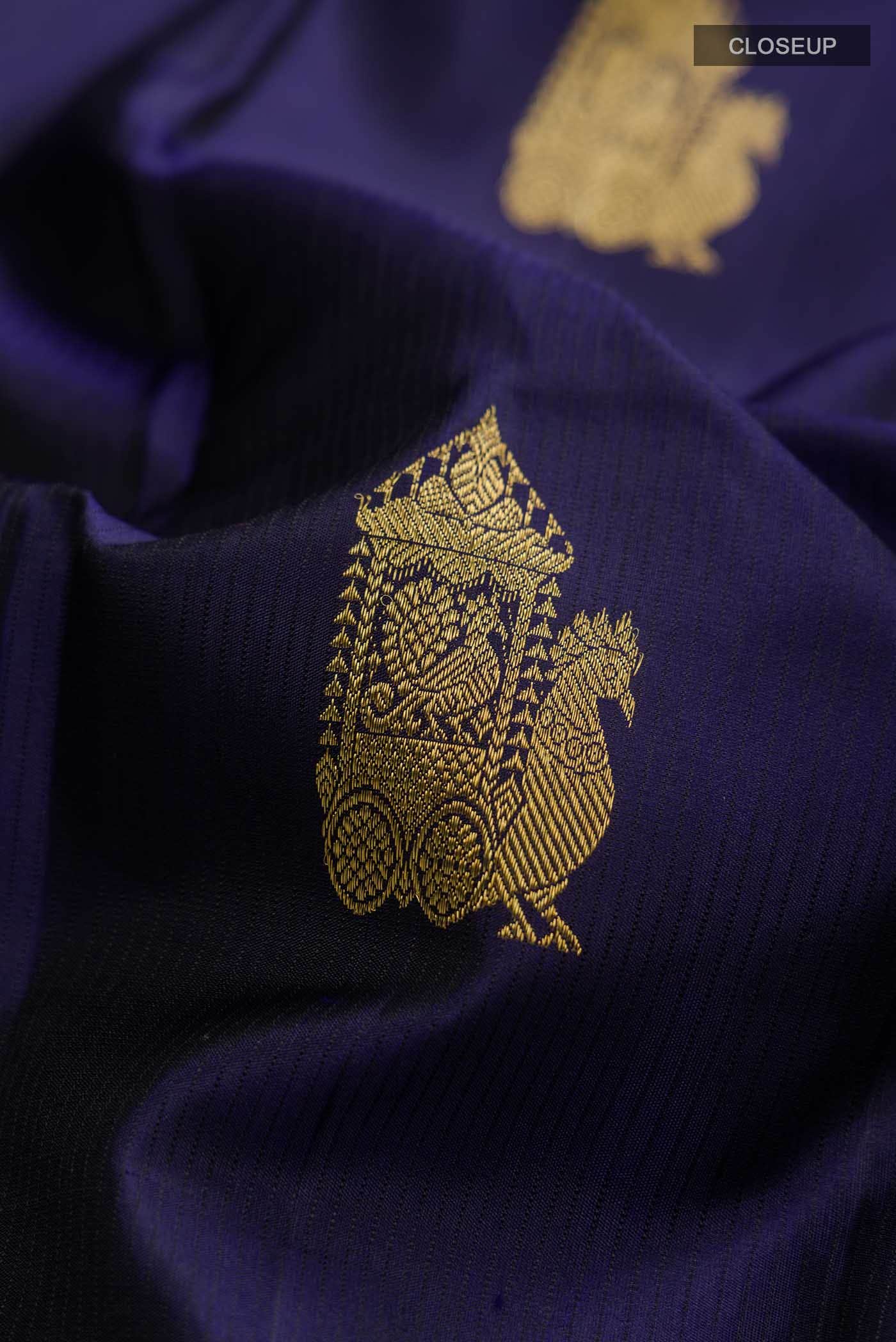 Pure Silk Pure Zari Navy Blue Kanchipuram Saree