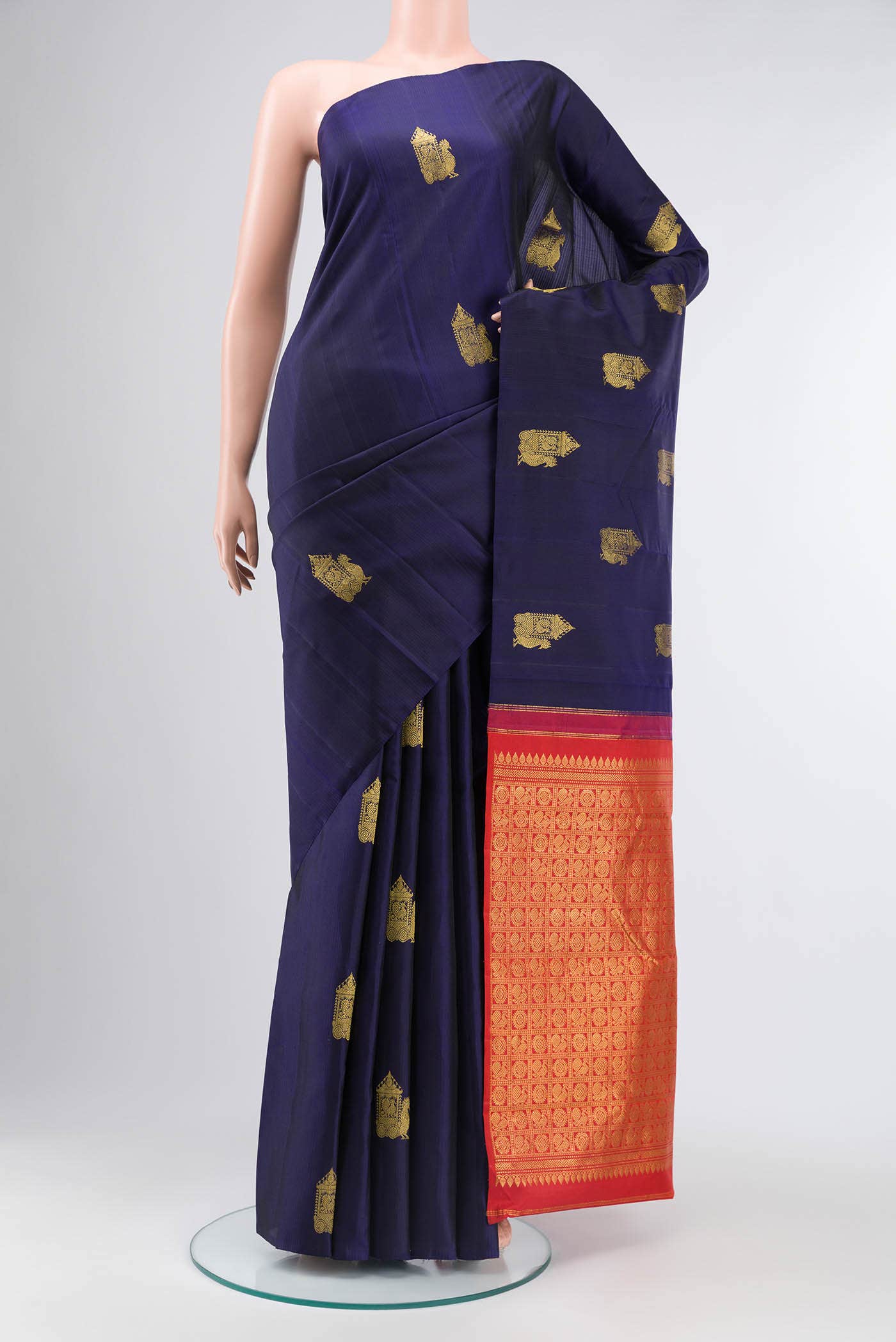 Pure Silk Pure Zari Navy Blue Kanchipuram Saree