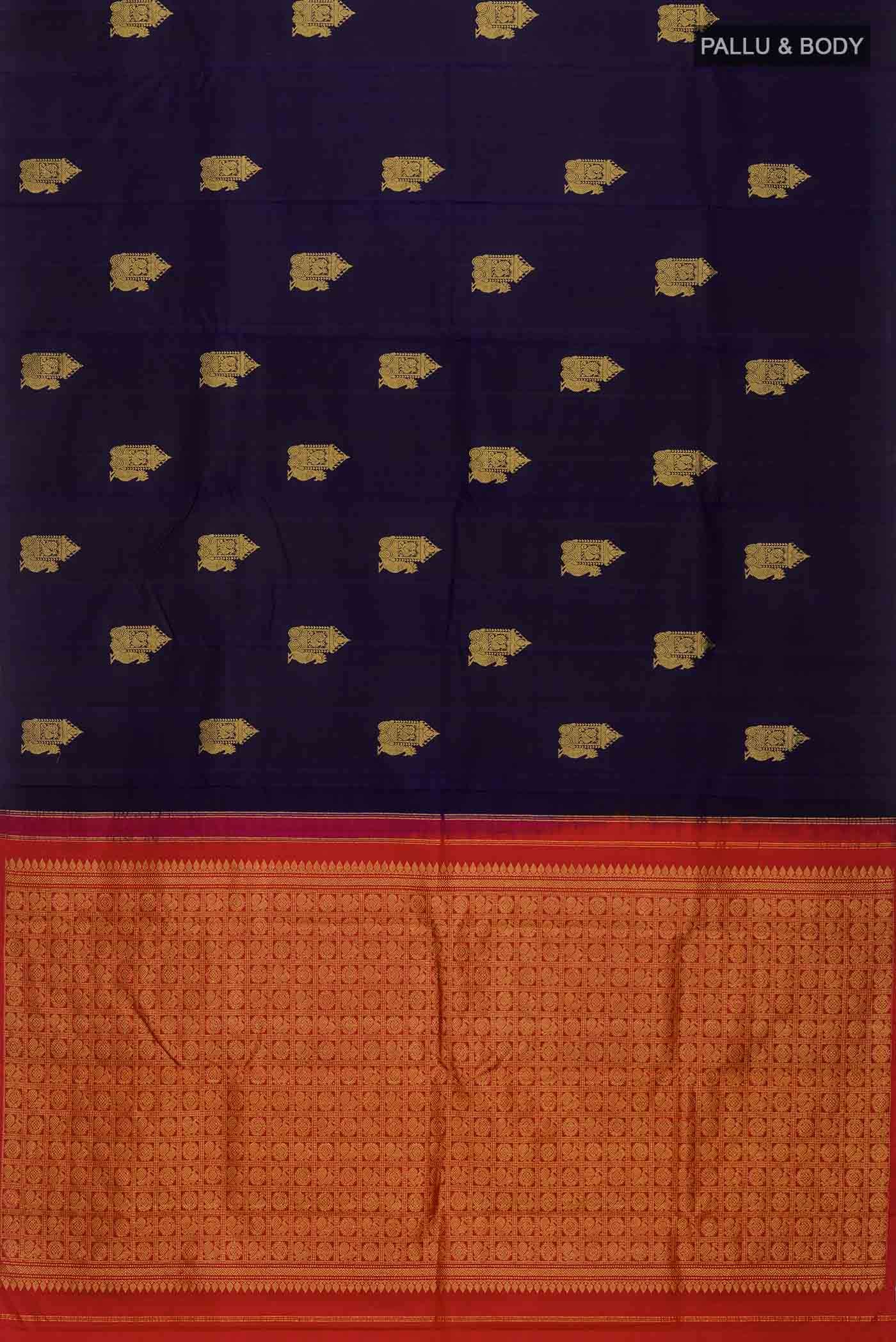 Pure Silk Pure Zari Navy Blue Kanchipuram Saree