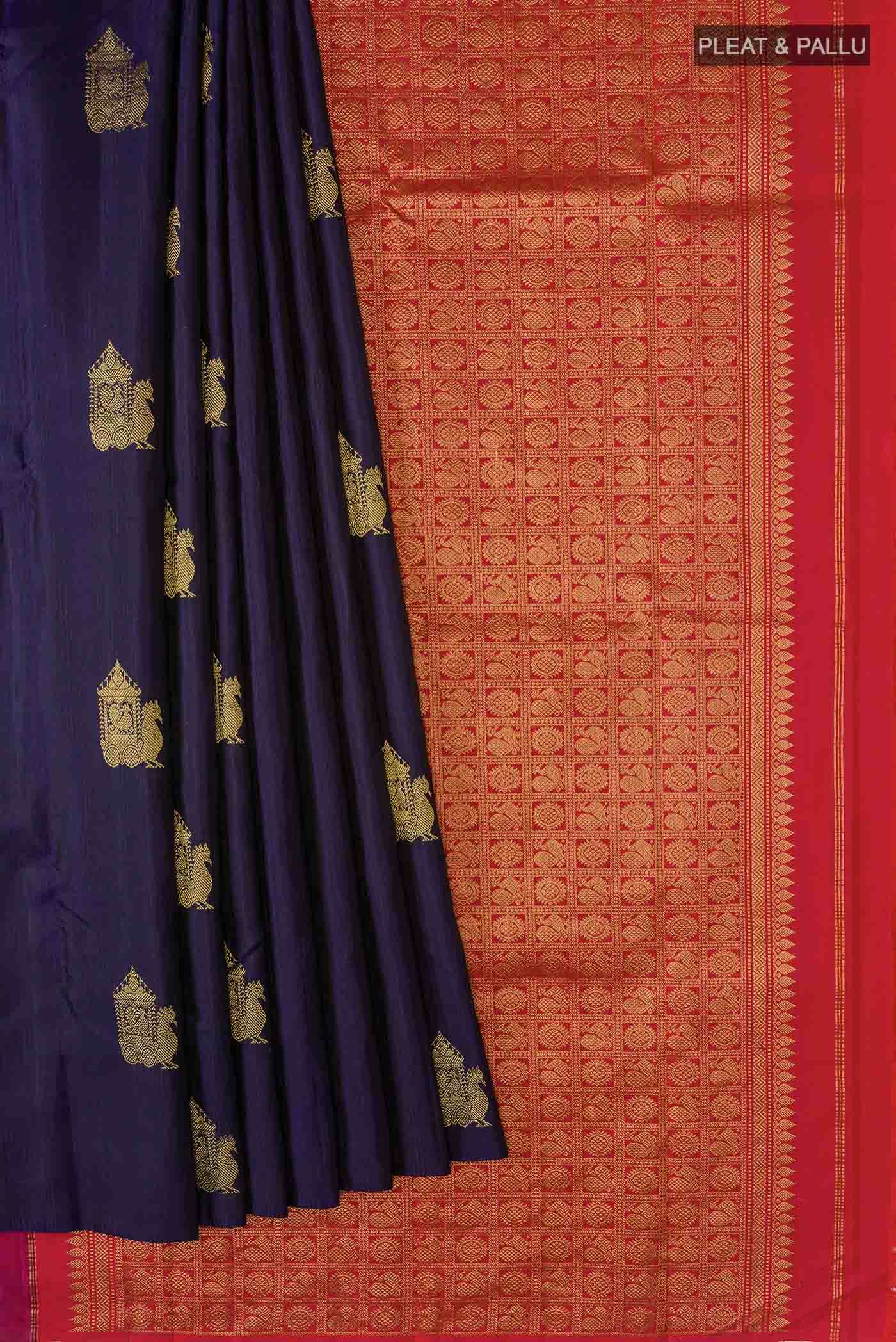 Pure Silk Pure Zari Navy Blue Kanchipuram Saree
