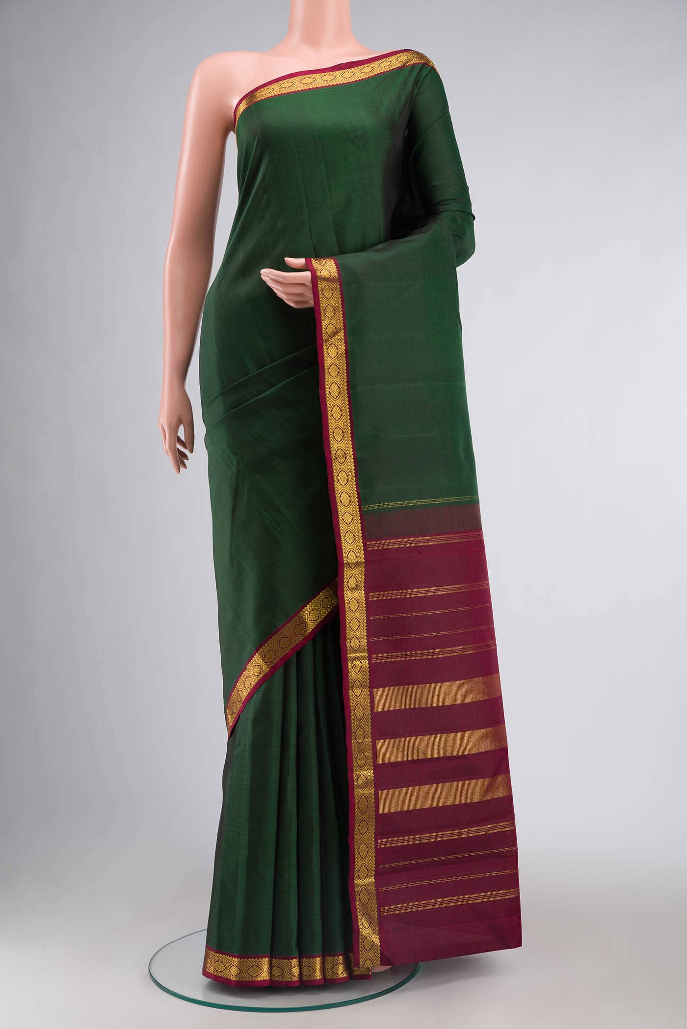 Bottle Green Kanchipuram Silk Saree