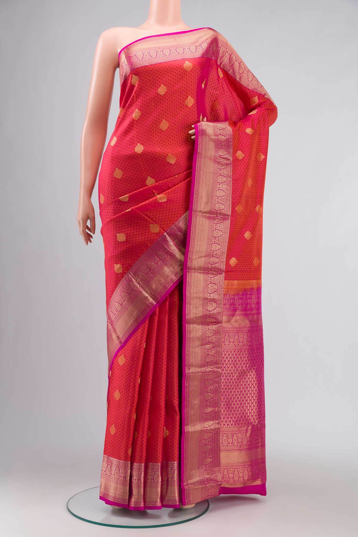Orange with Pink Dual Tone Kanchipuram Silk Saree