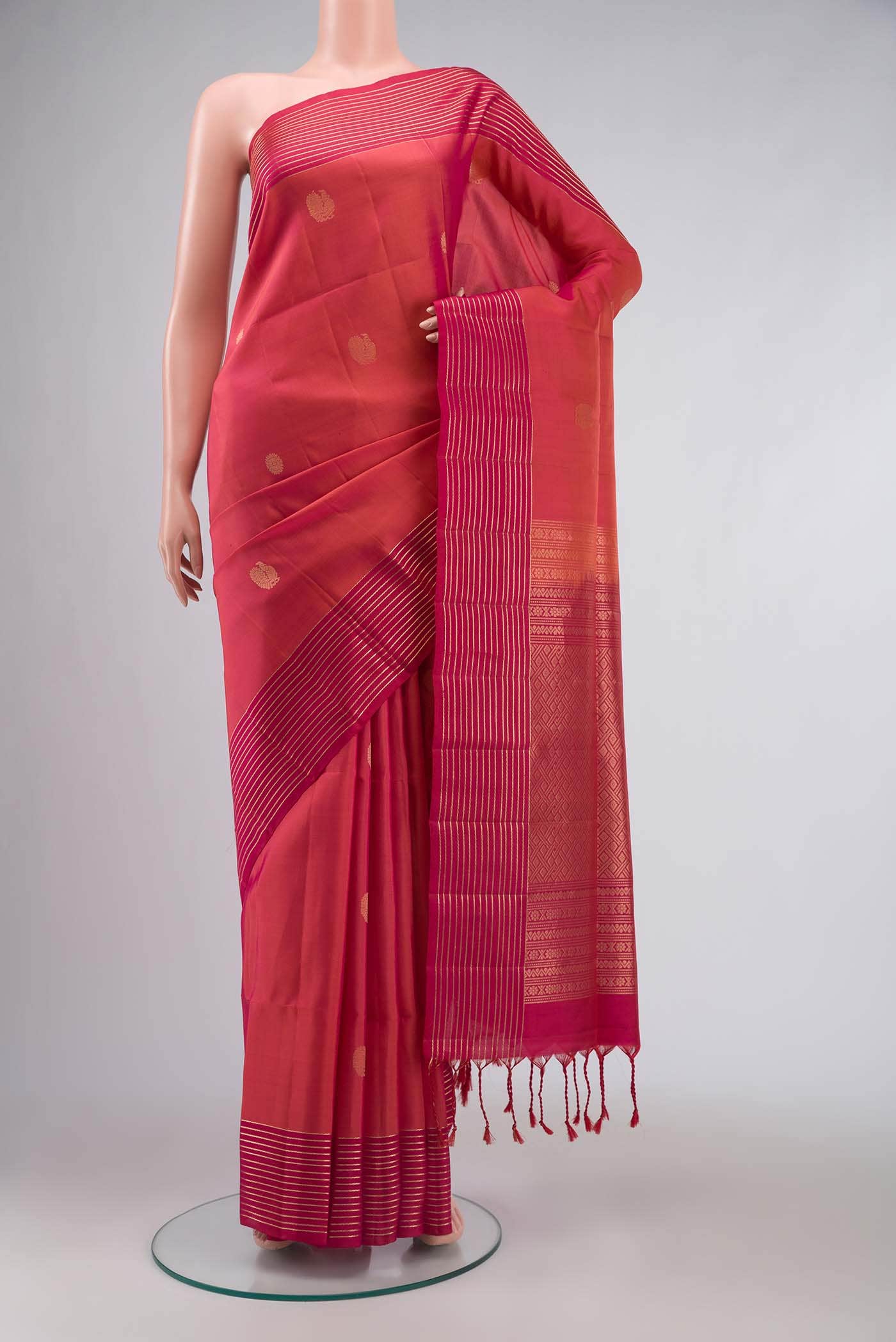 Pink with Orange Dual Tone Soft Silk Saree