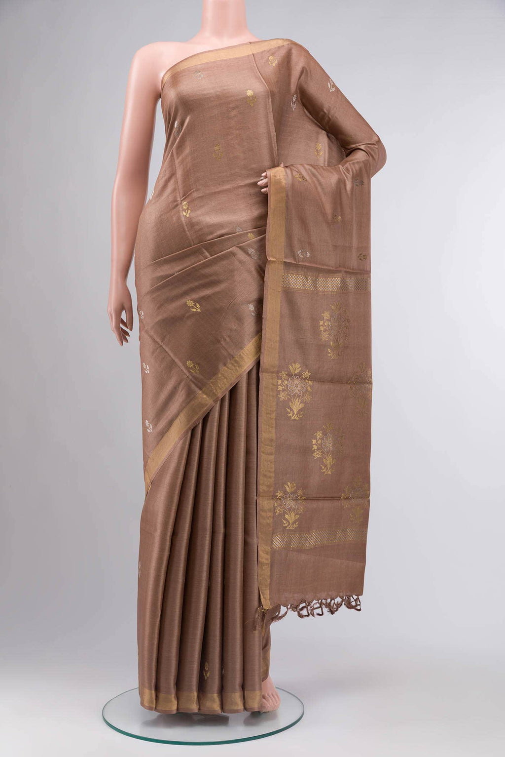 Brown Tussar Silk Saree