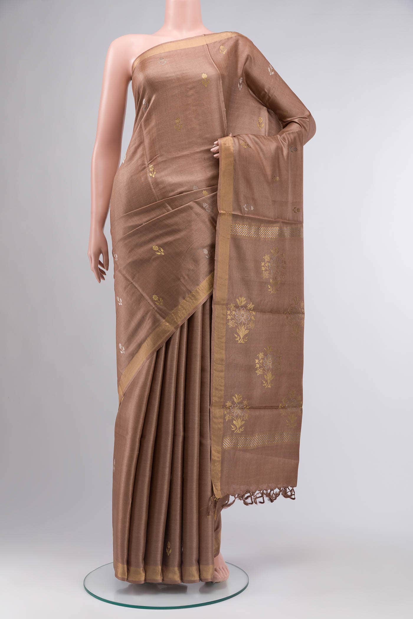 Brown Tussar Silk Saree