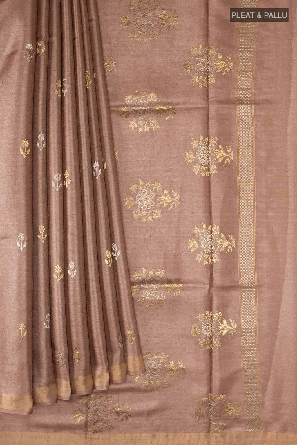 Brown Tussar Silk Saree