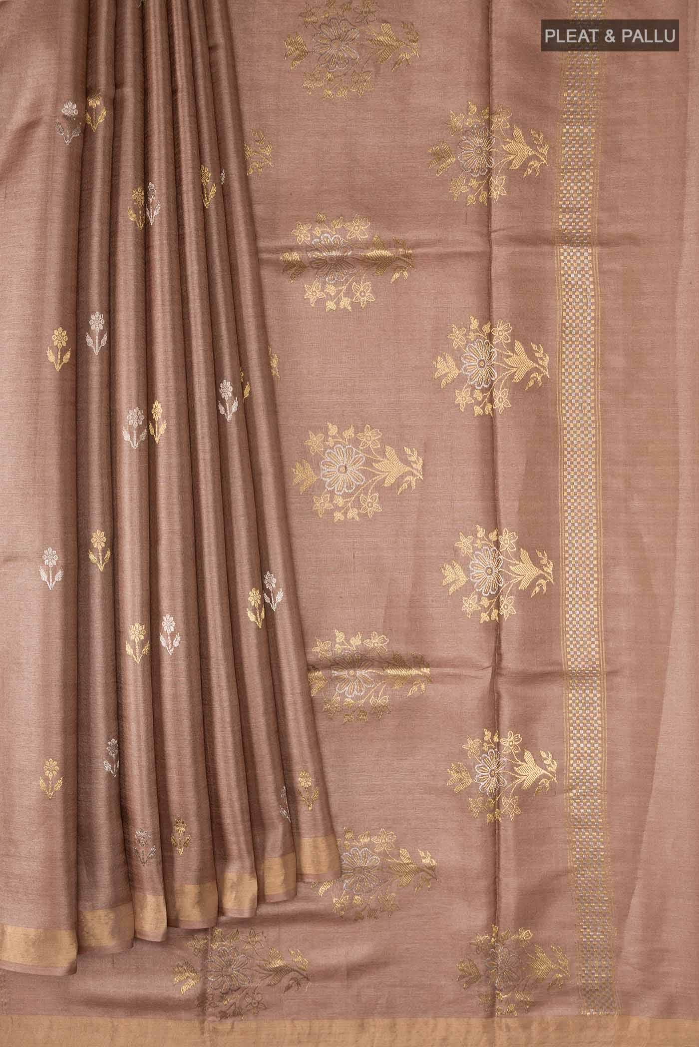 Brown Tussar Silk Saree