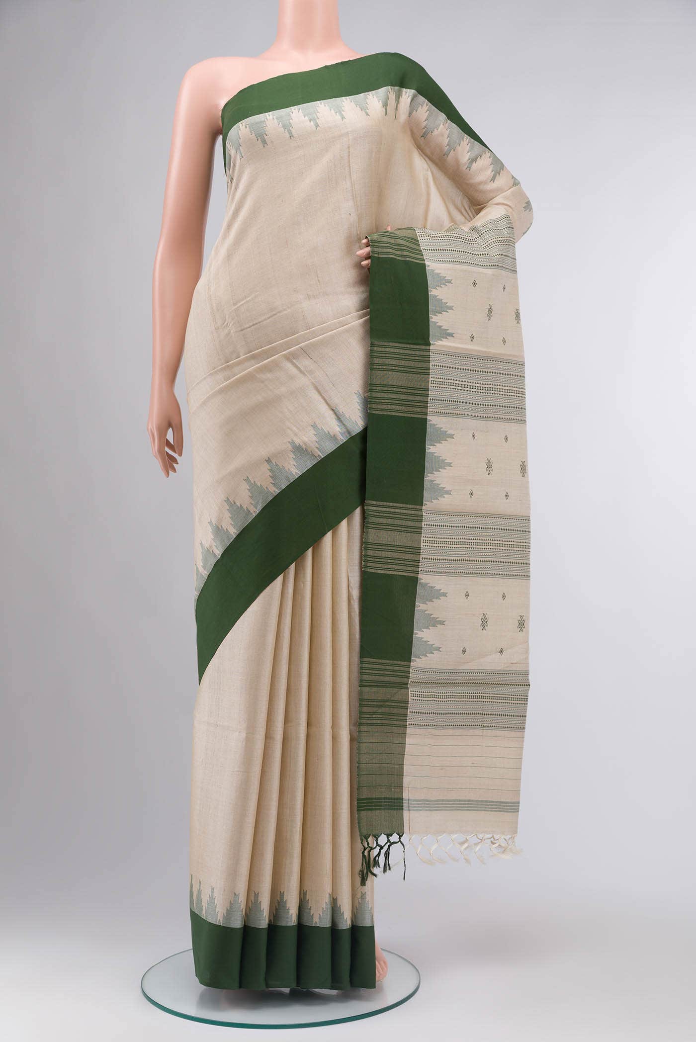 Beige Tussar Silk Saree