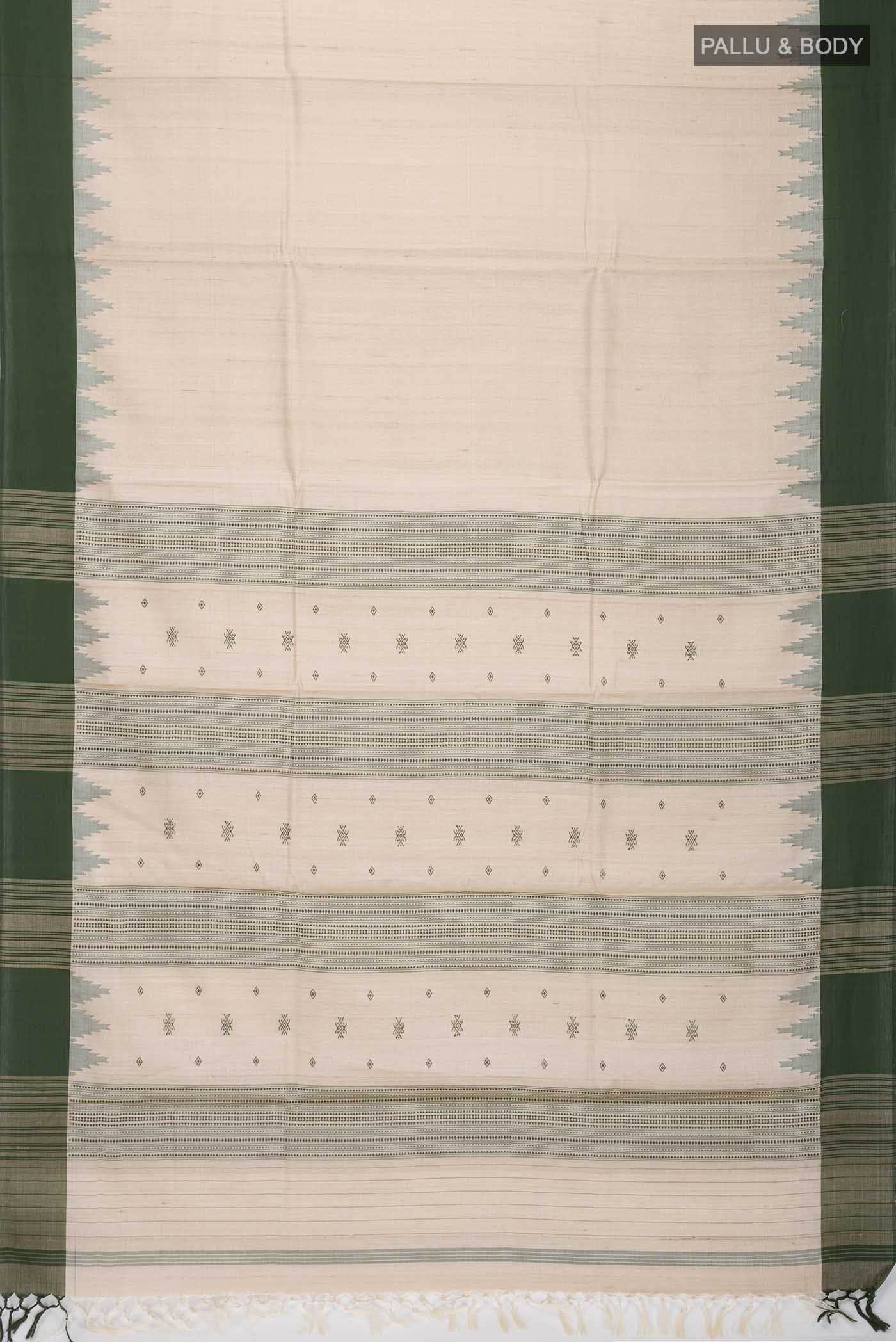 Beige Tussar Silk Saree