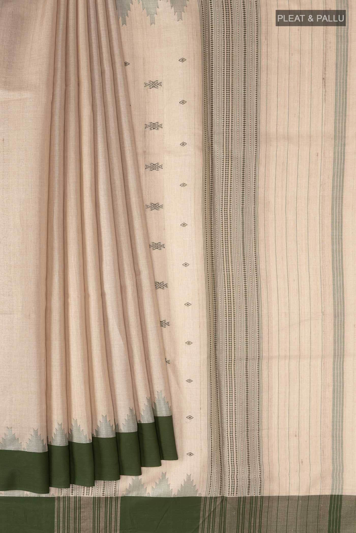 Beige Tussar Silk Saree