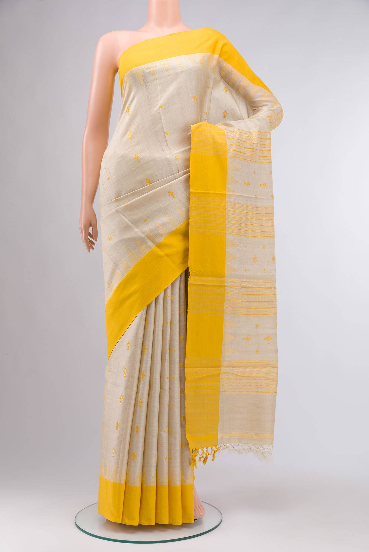 Beige Tussar Silk Saree