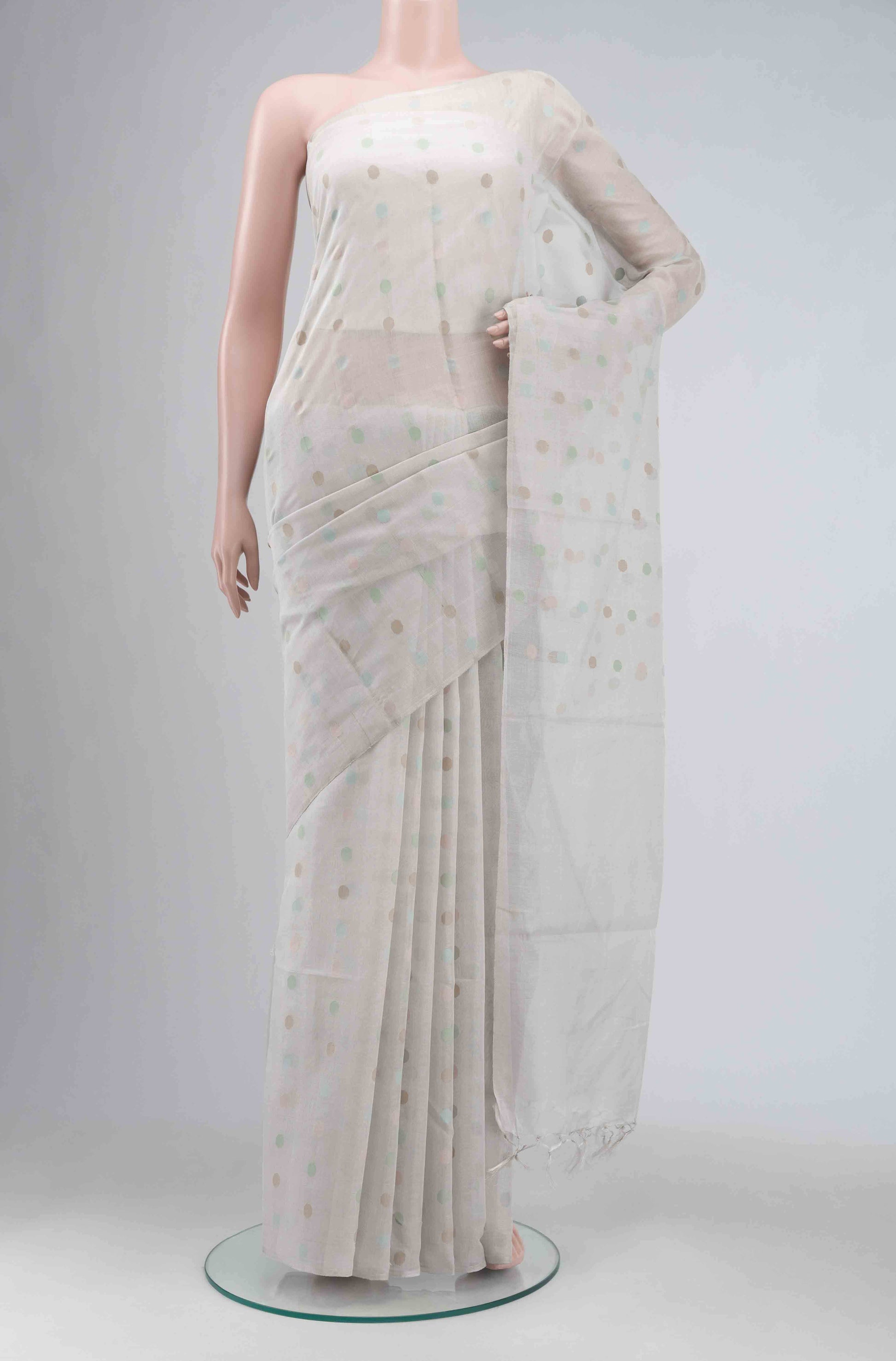 Cream Tussar Silk Saree