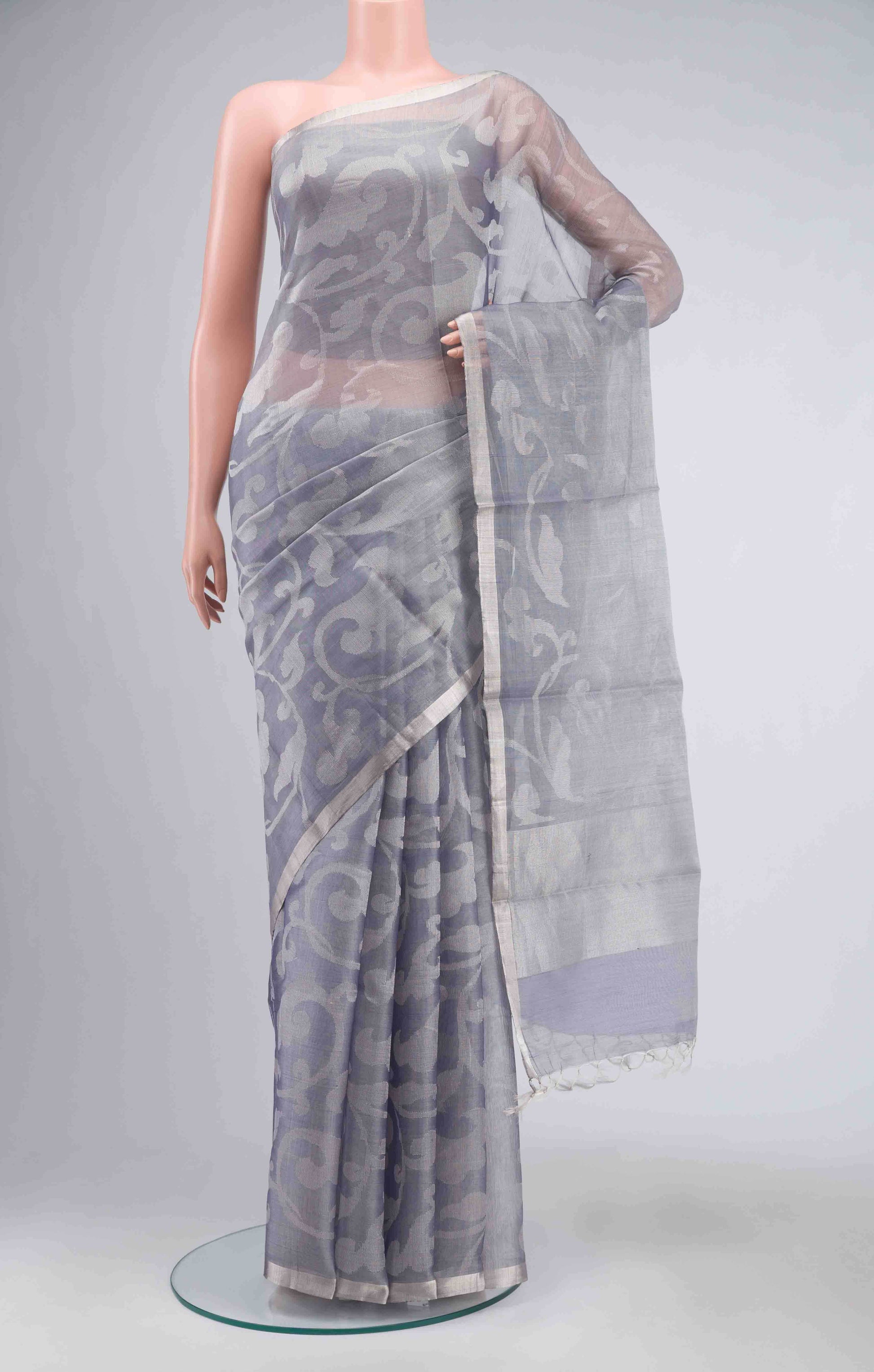 Blue Tussar Silk Saree