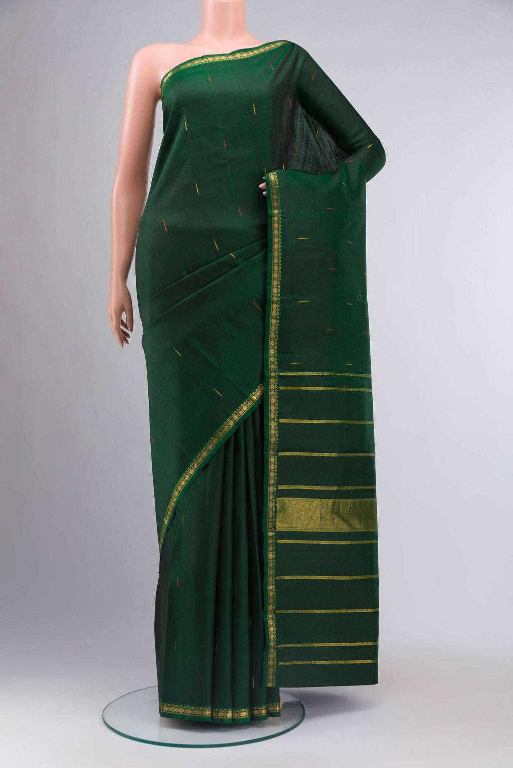 Bottle Green Kanchipuram Silk Saree