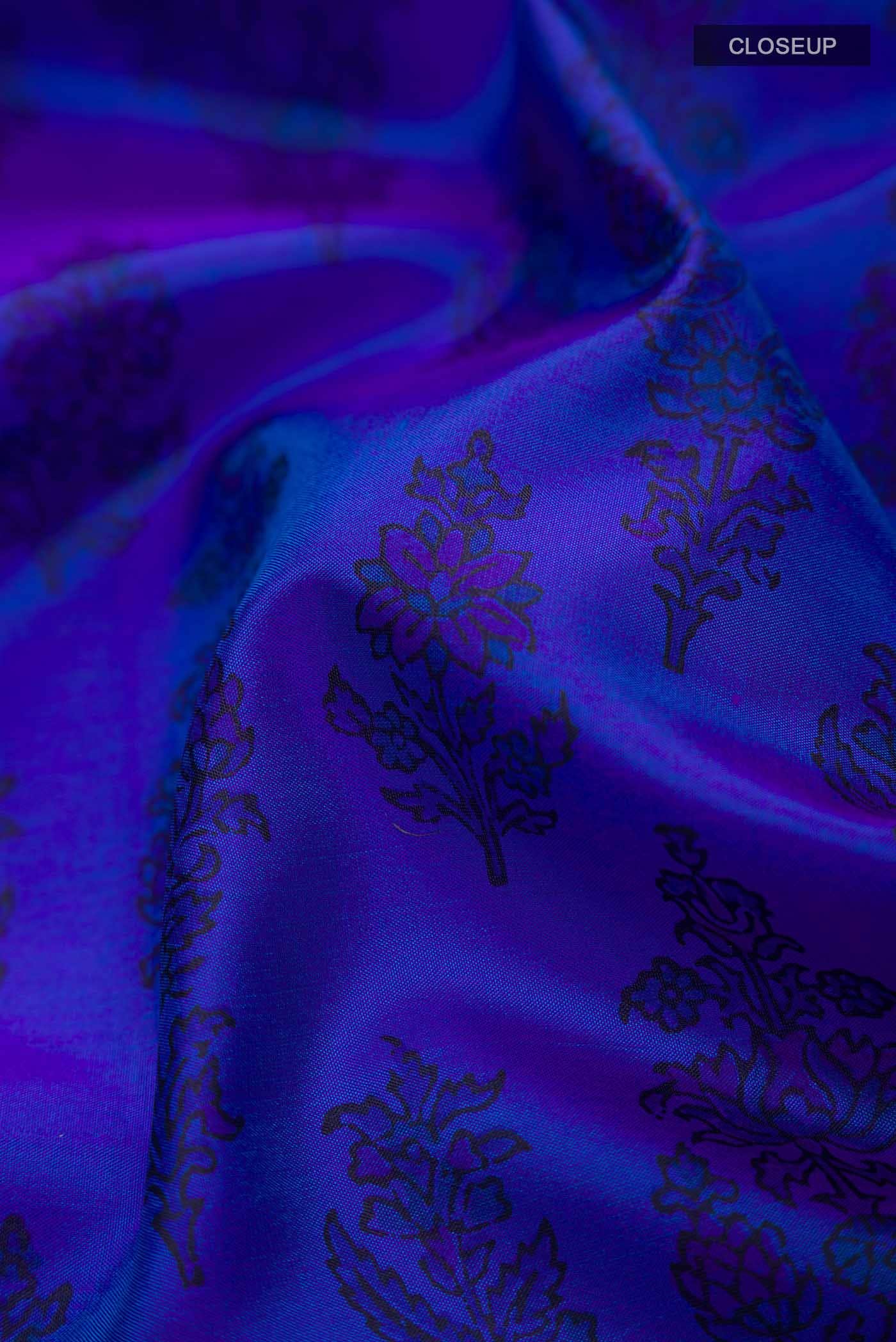 Blue Printed Silk Saree