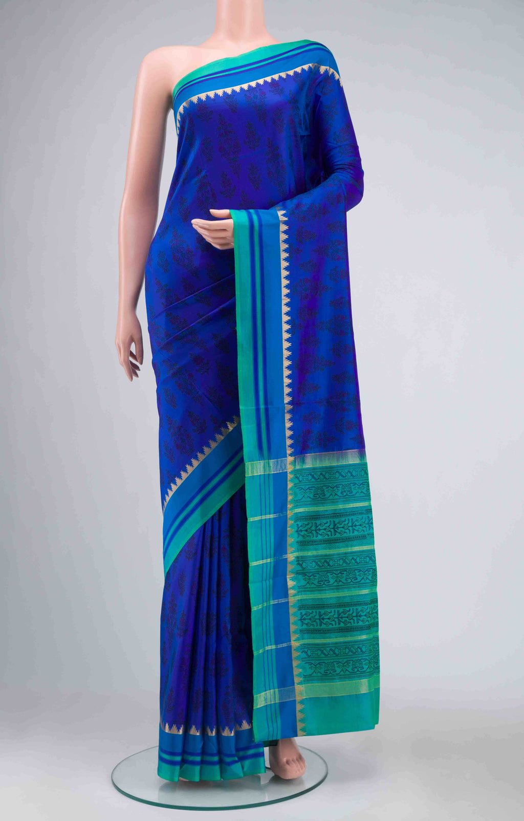 Blue Printed Silk Saree