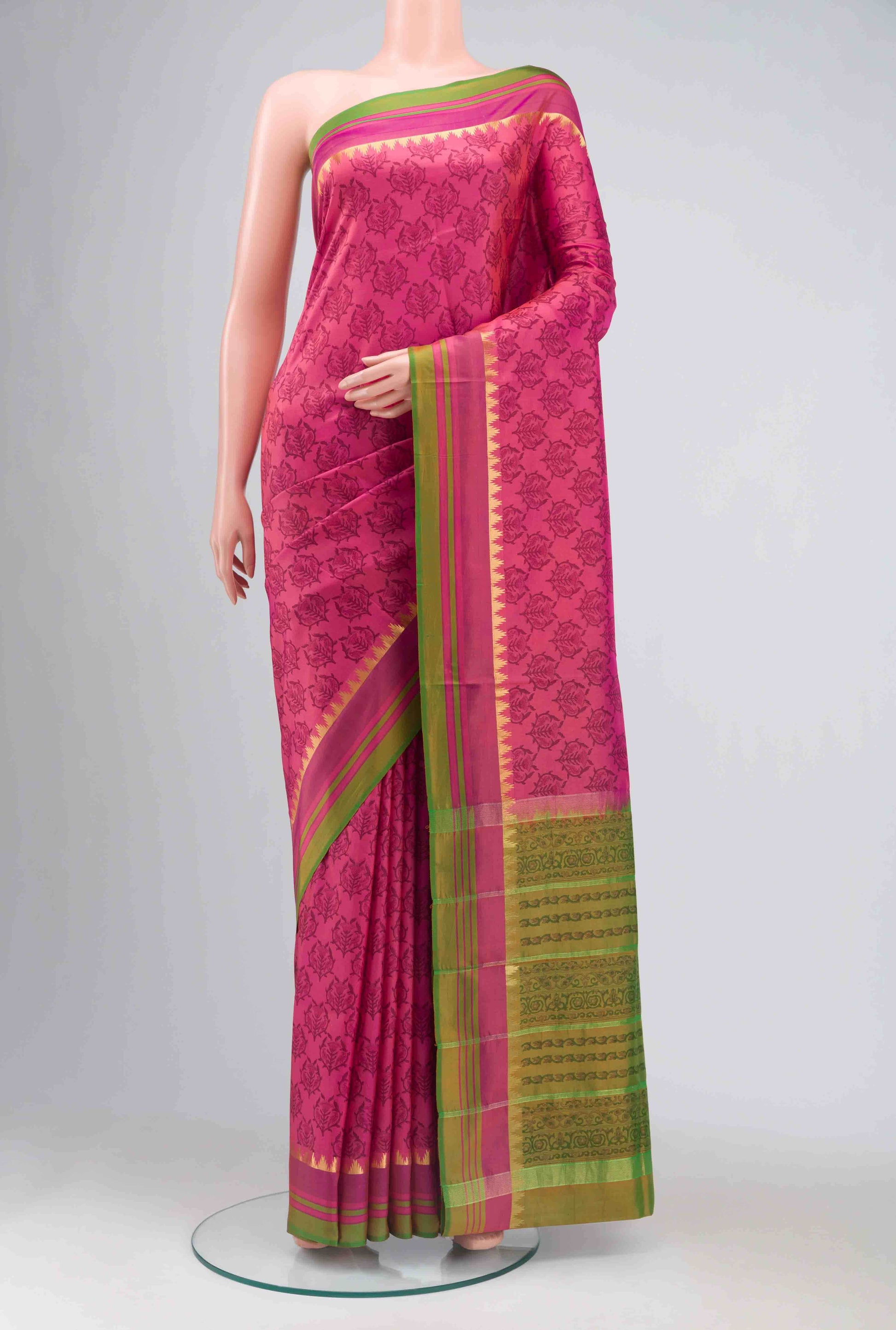 Pink Printed Silk Saree