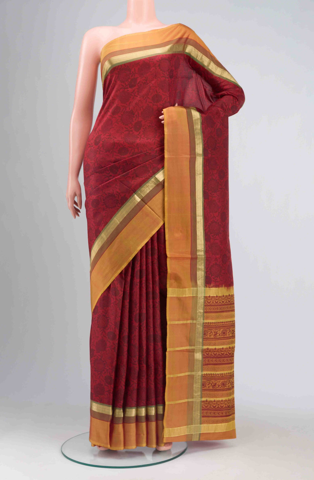 Maroon Printed Silk Saree