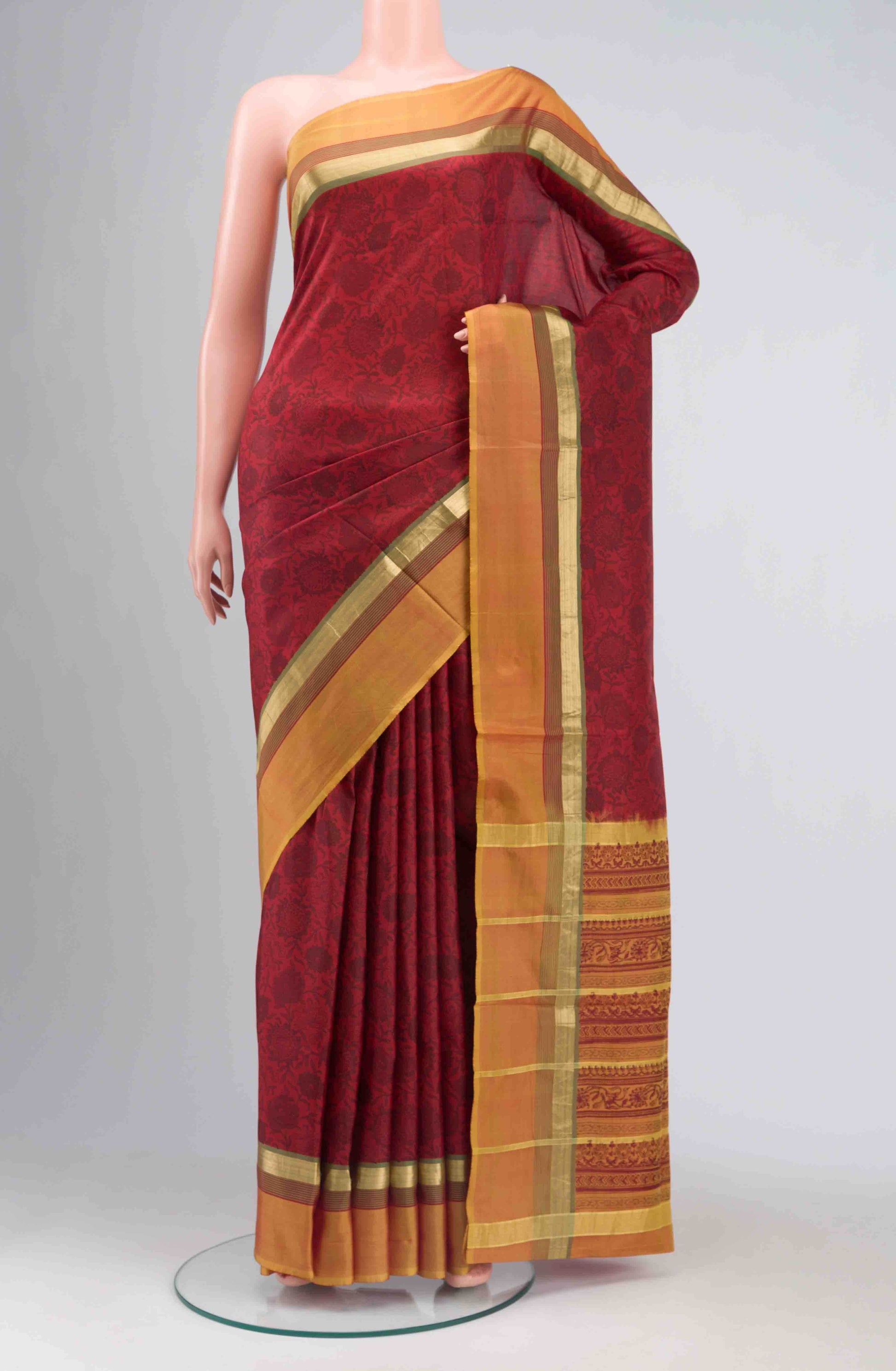 Maroon Printed Silk Saree