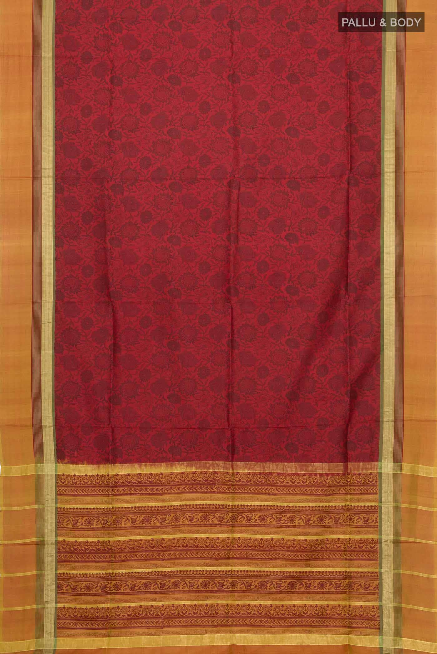 Maroon Printed Silk Saree