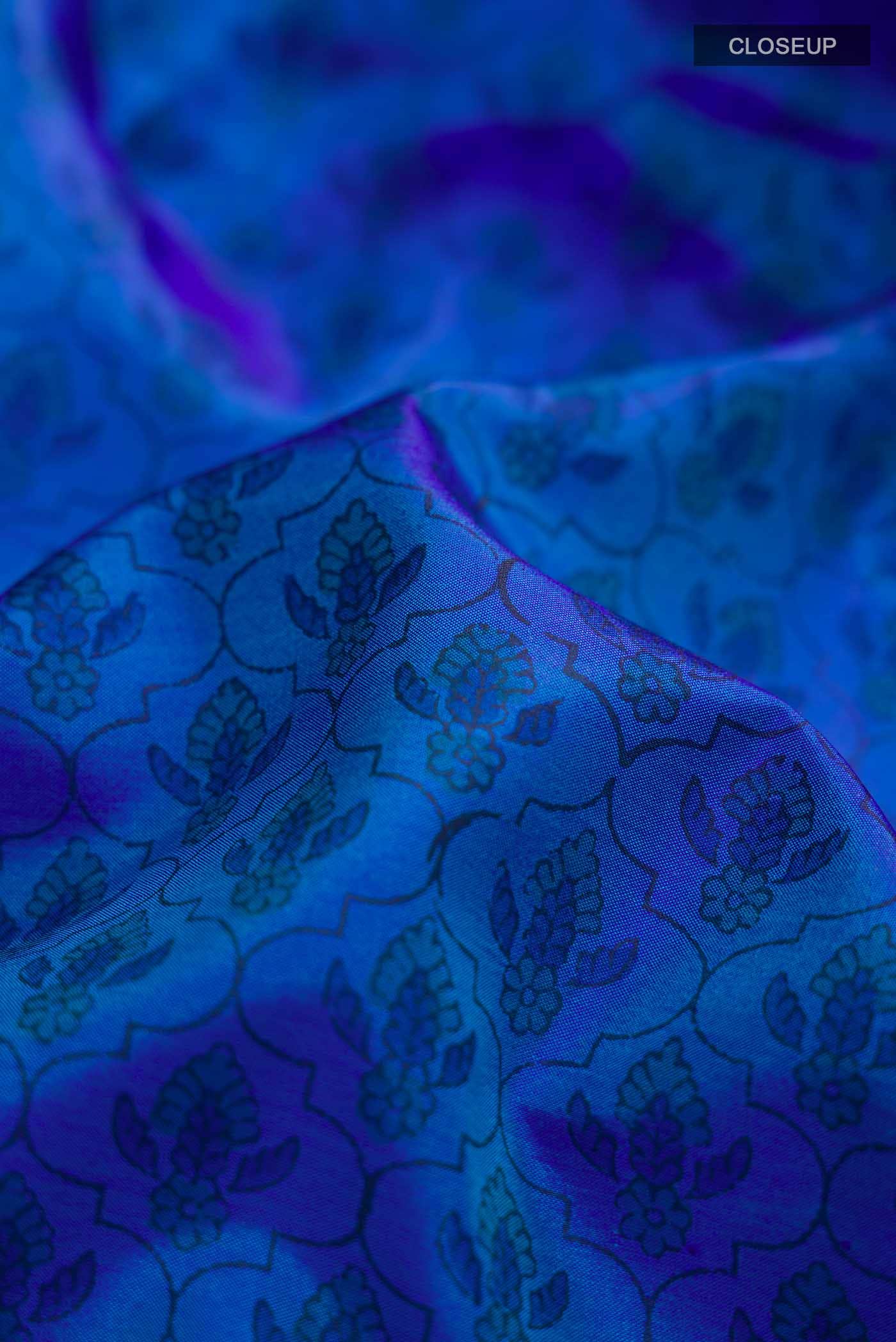 Blue Printed Silk Saree