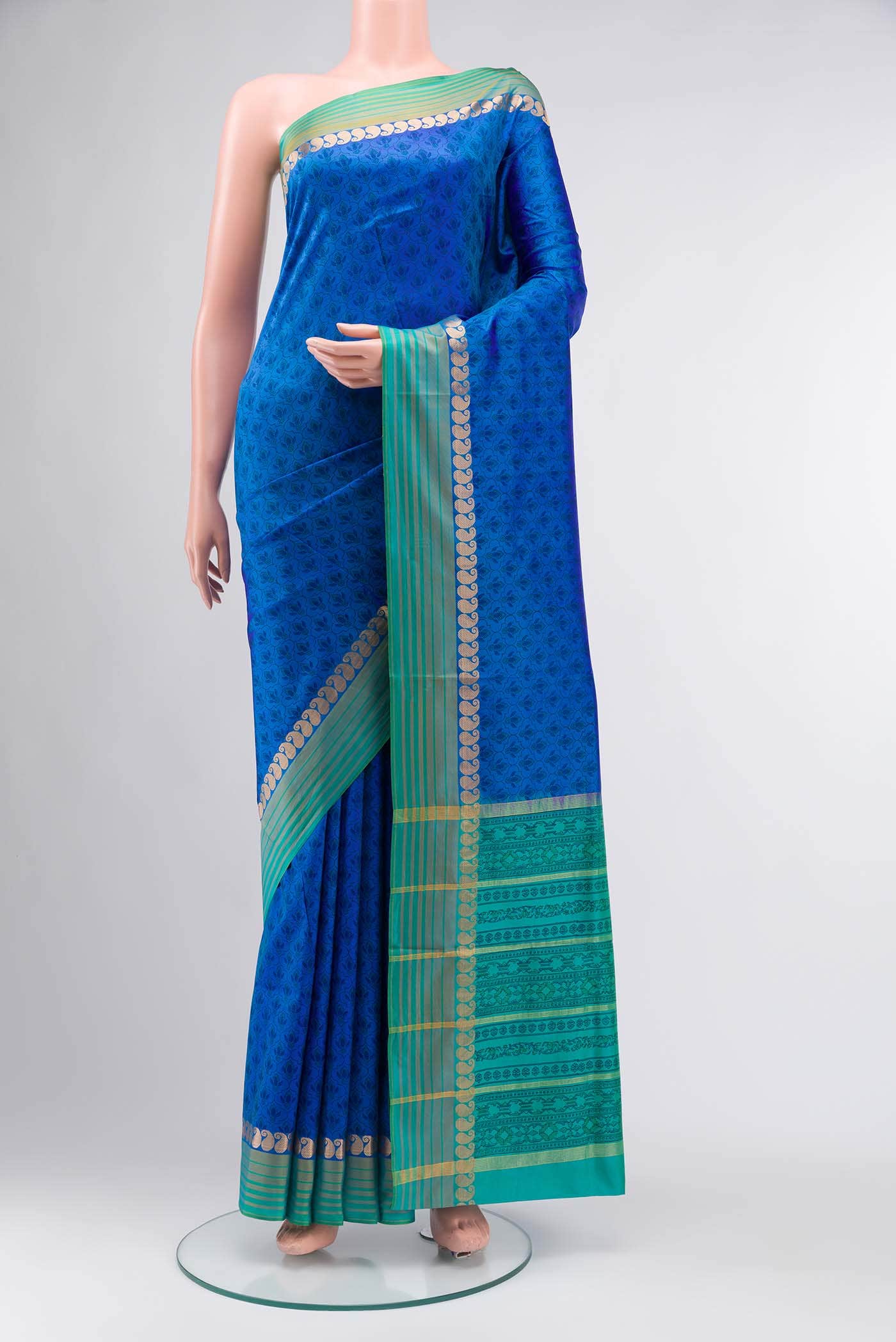 Blue Printed Silk Saree