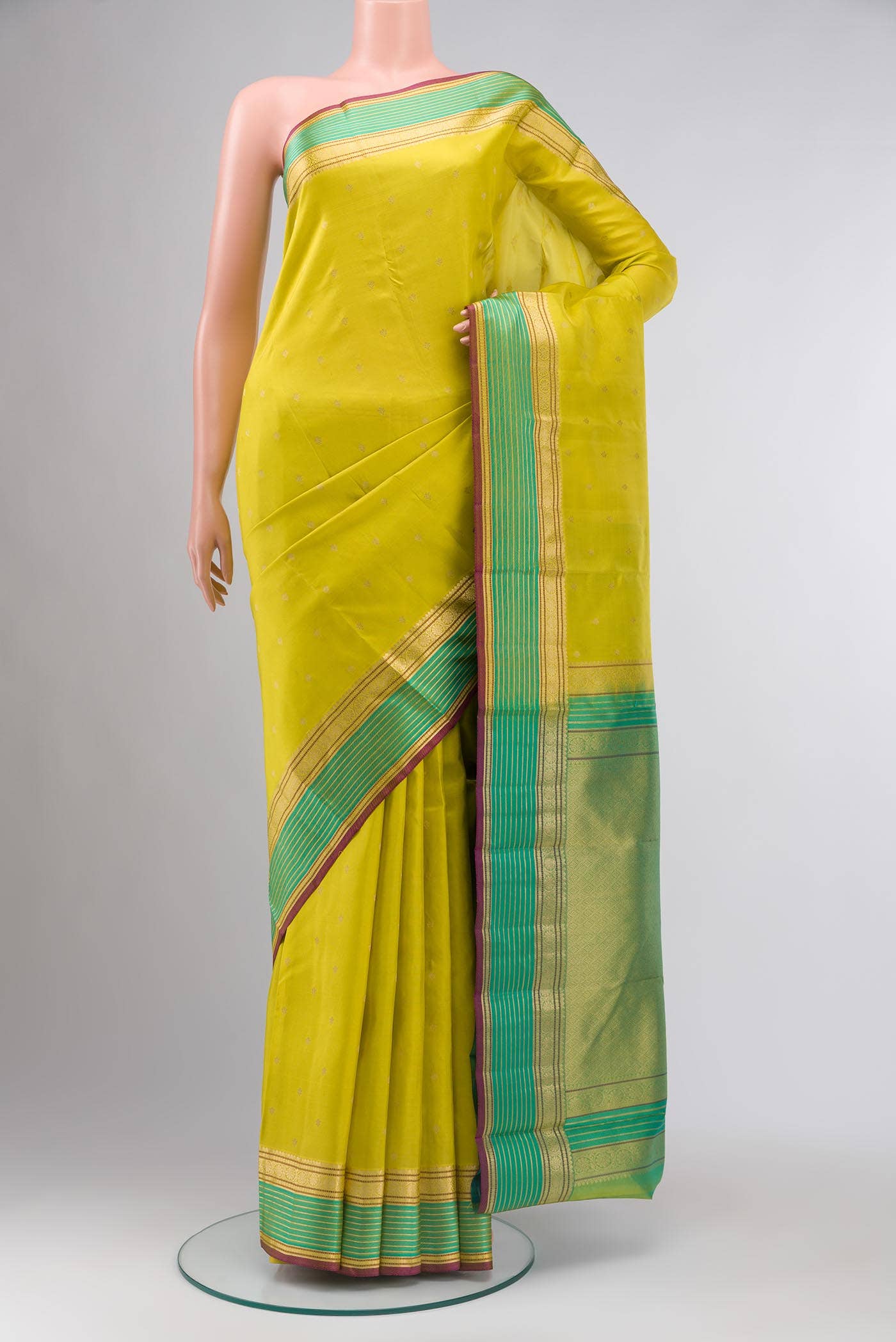 Lemon Yellow Kanchipuram Silk Saree