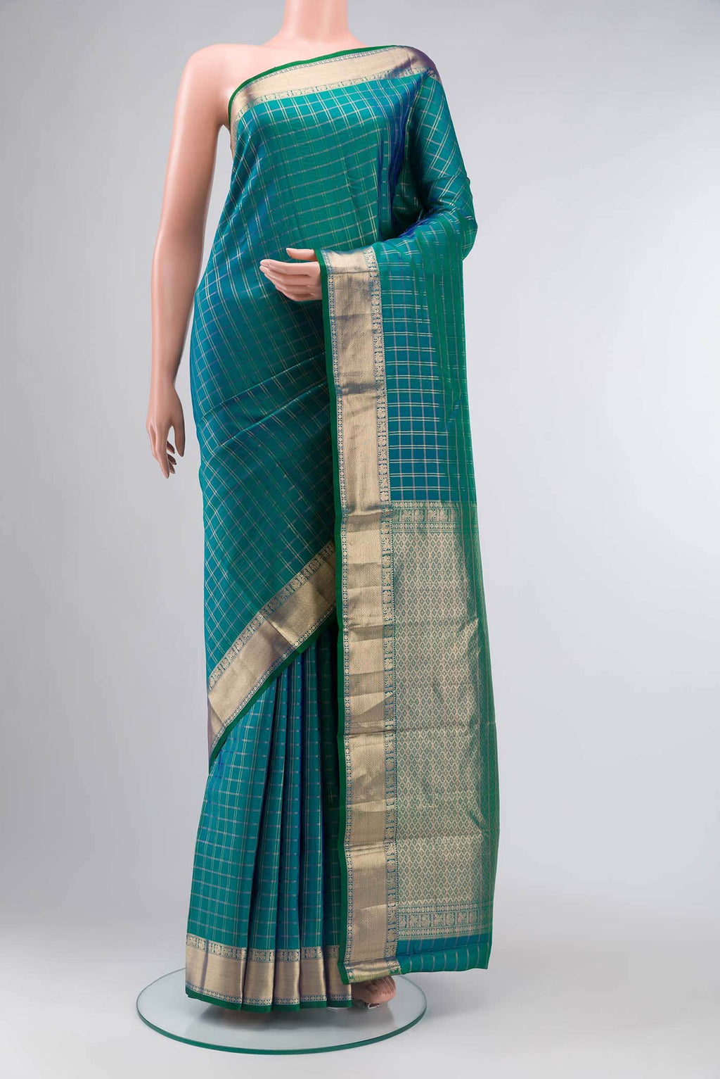 Blue with Green Dual Tone Kanchipuram Silk Saree
