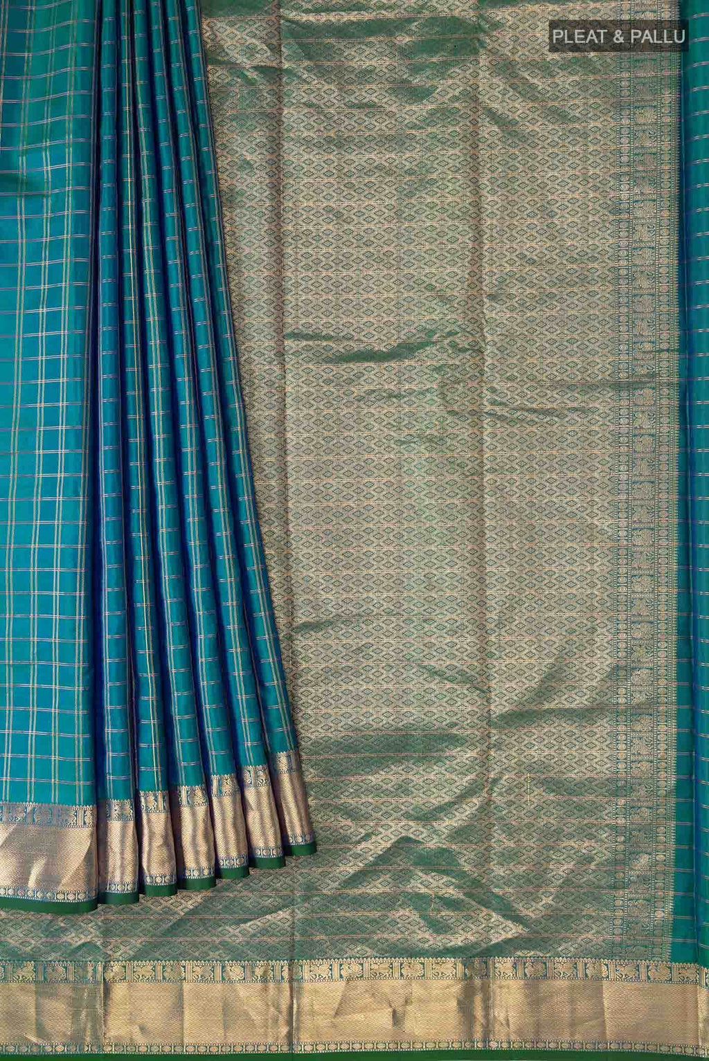 Blue with Green Dual Tone Kanchipuram Silk Saree
