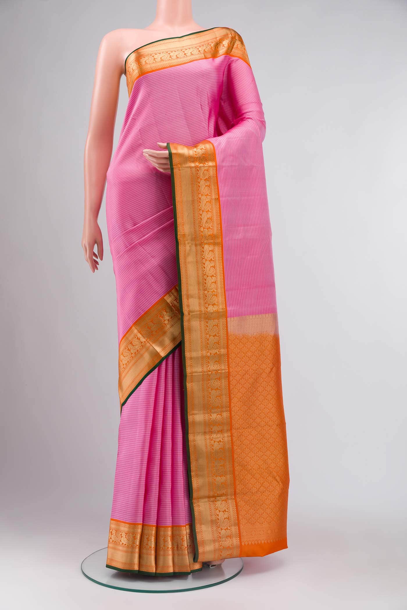 Rose pink Kanchipuram Silk Saree