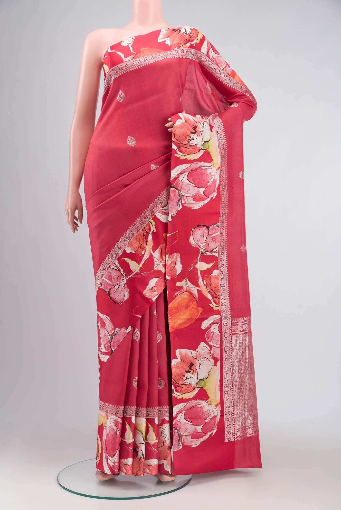 Red Tussar Silk Saree