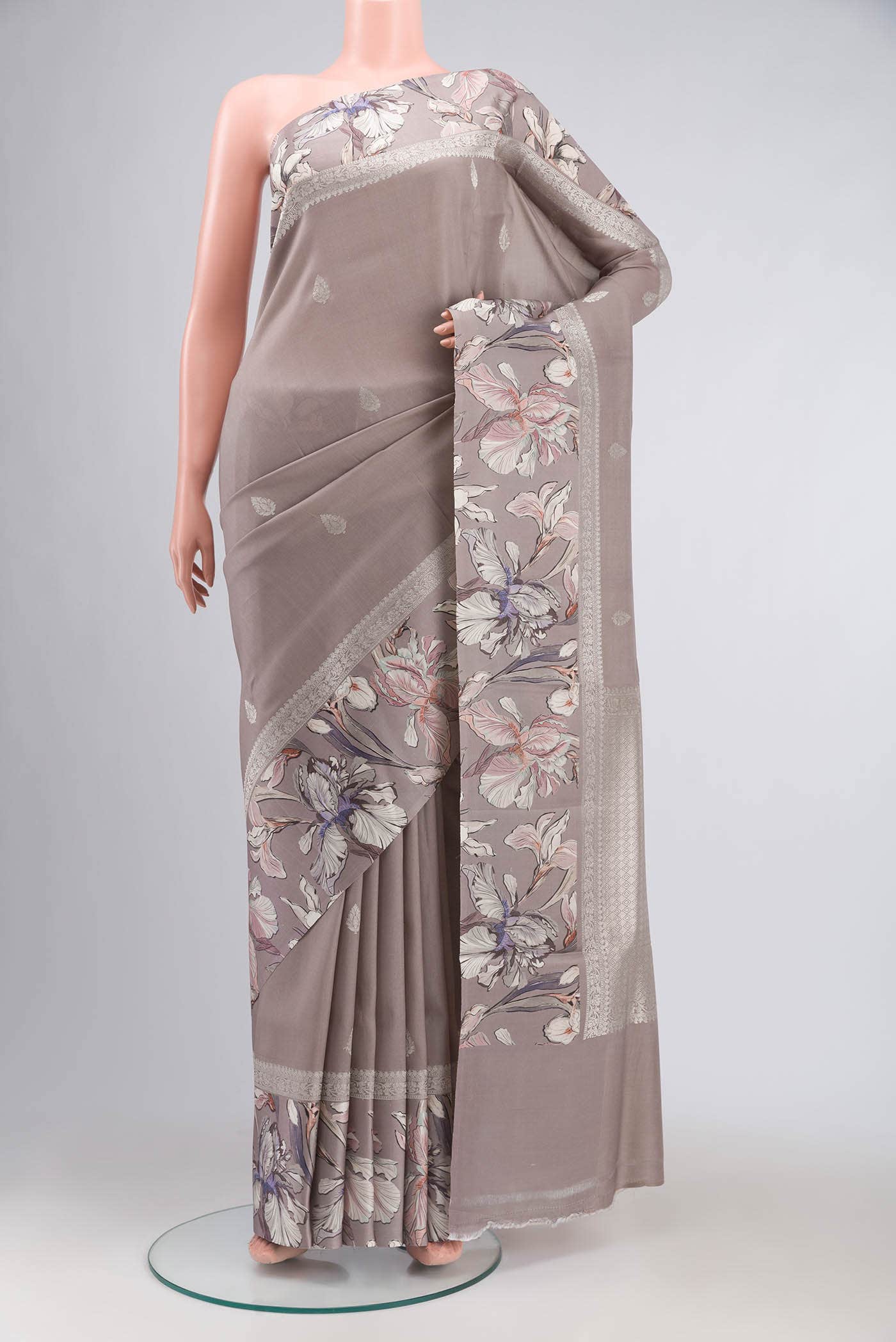 Lavender Tussar Silk Saree