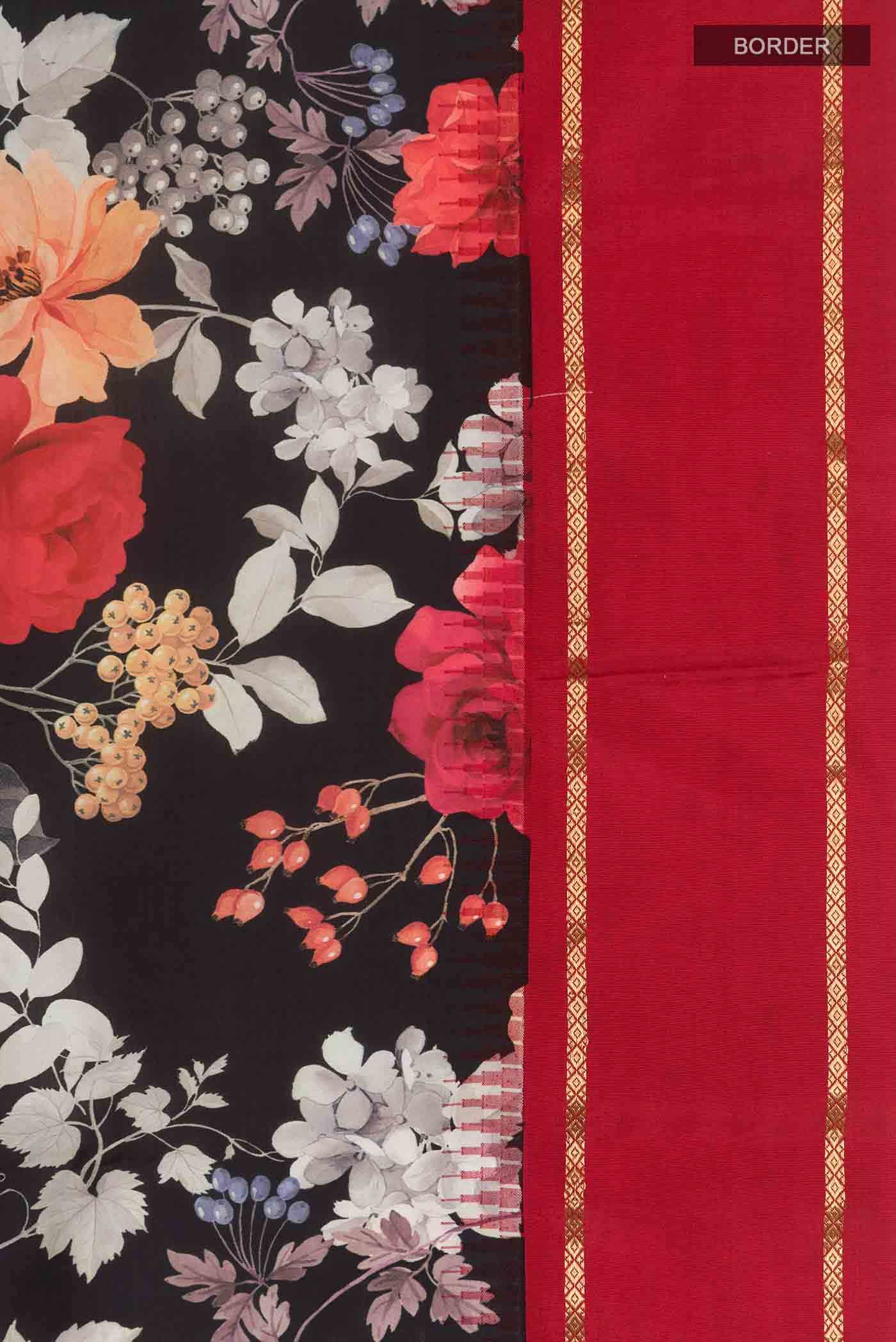 Black Printed Silk Saree