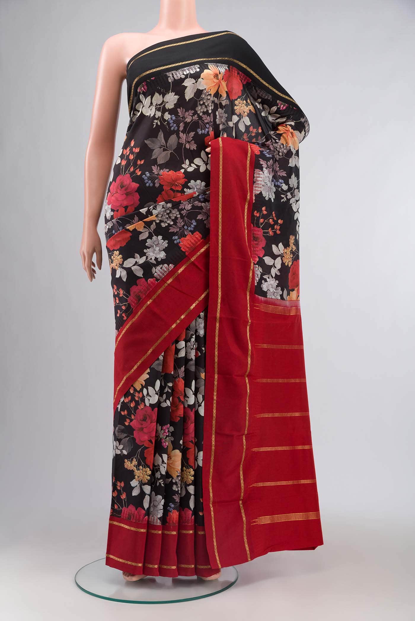 Black Printed Silk Saree