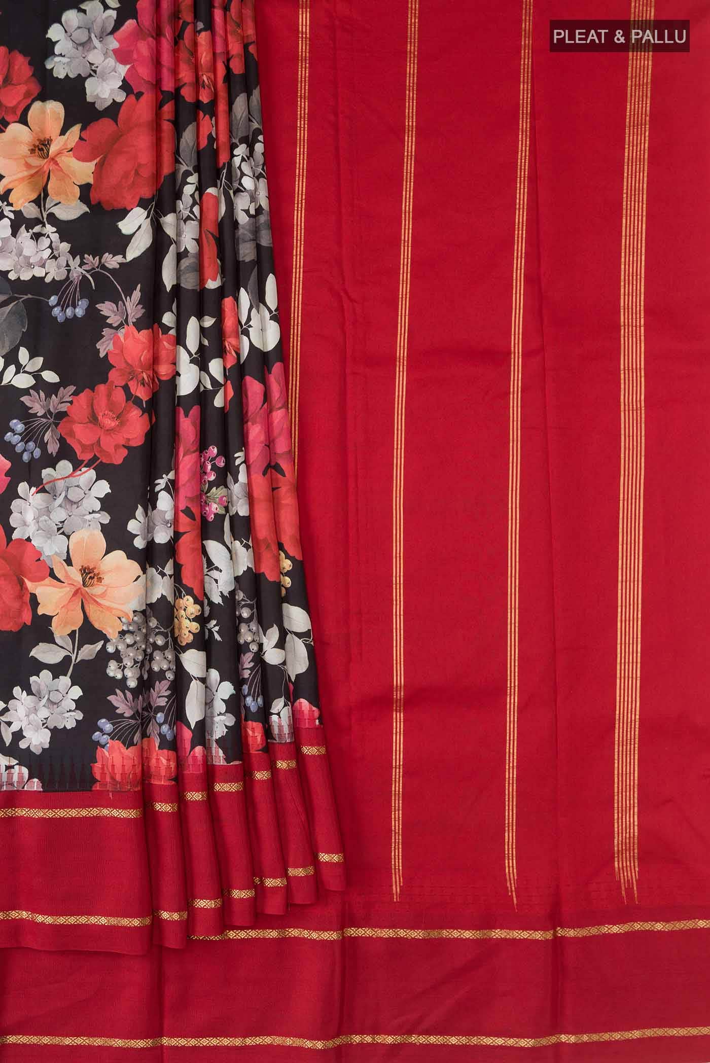 Black Printed Silk Saree